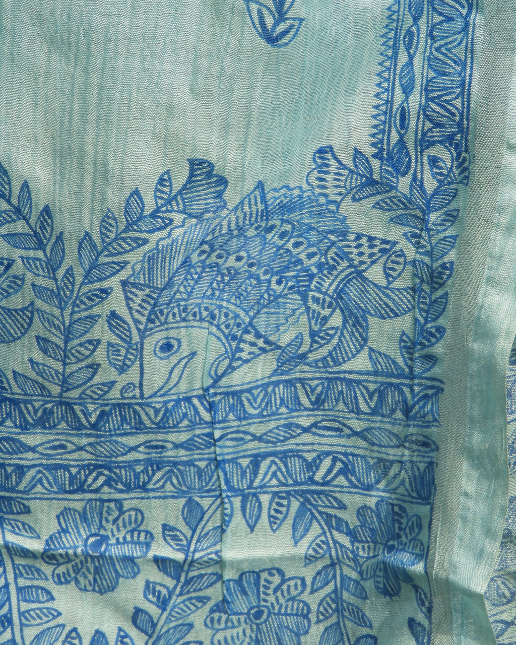 Light Blue Madhubani Stole (Cotton Silk)