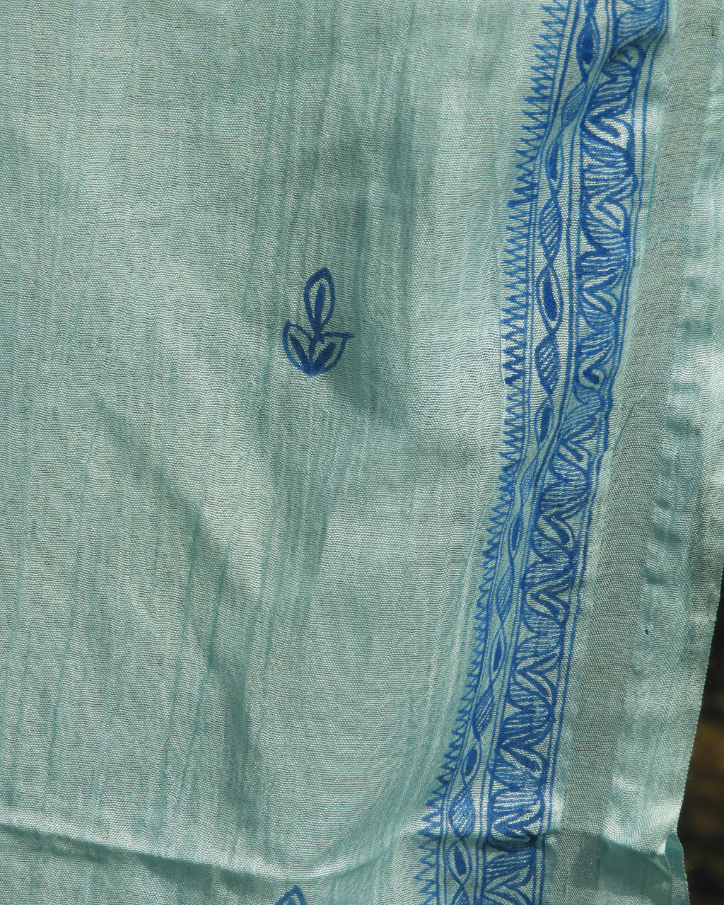 Light Blue Madhubani Stole (Cotton Silk)