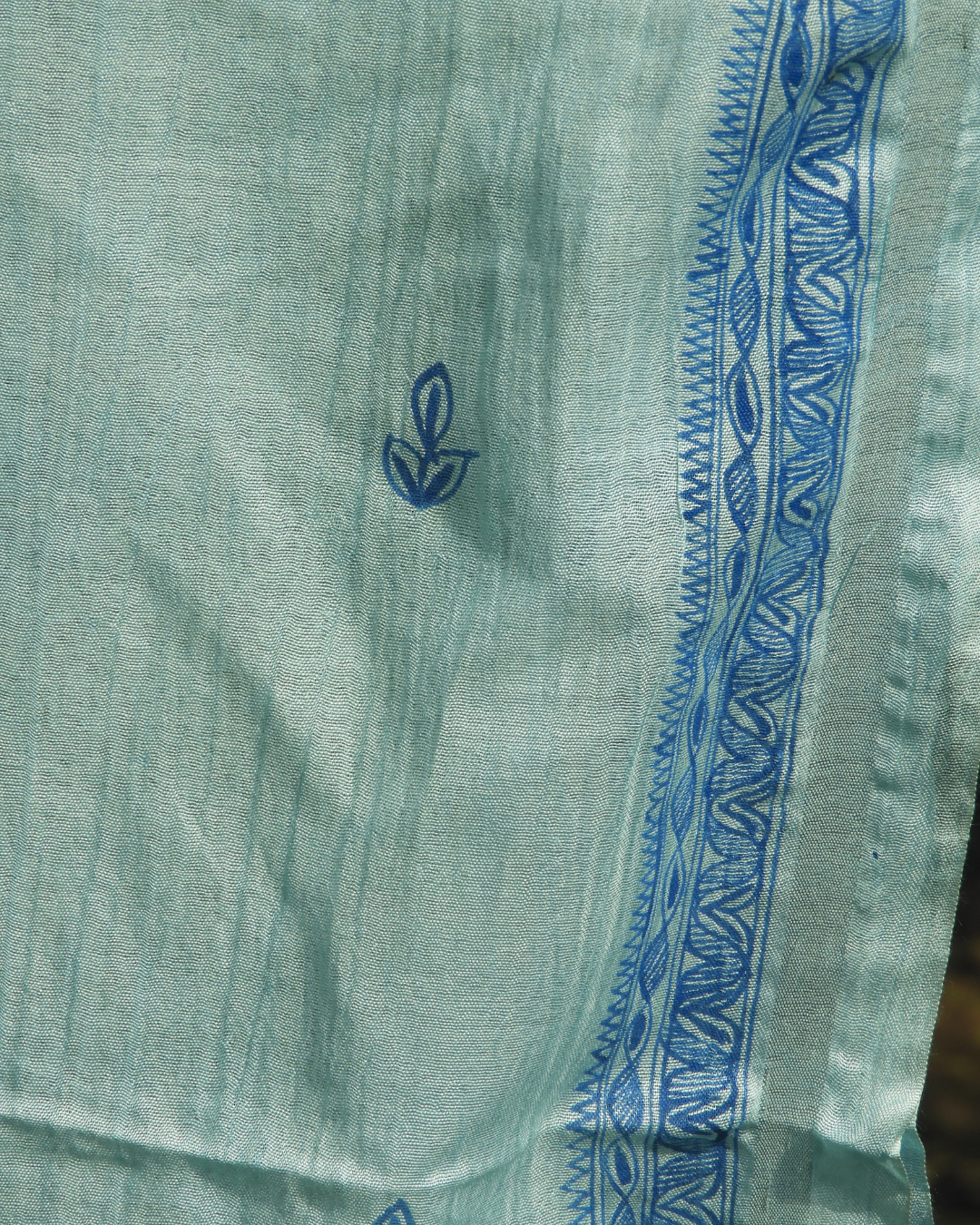 Light Blue Madhubani Stole (Cotton Silk)