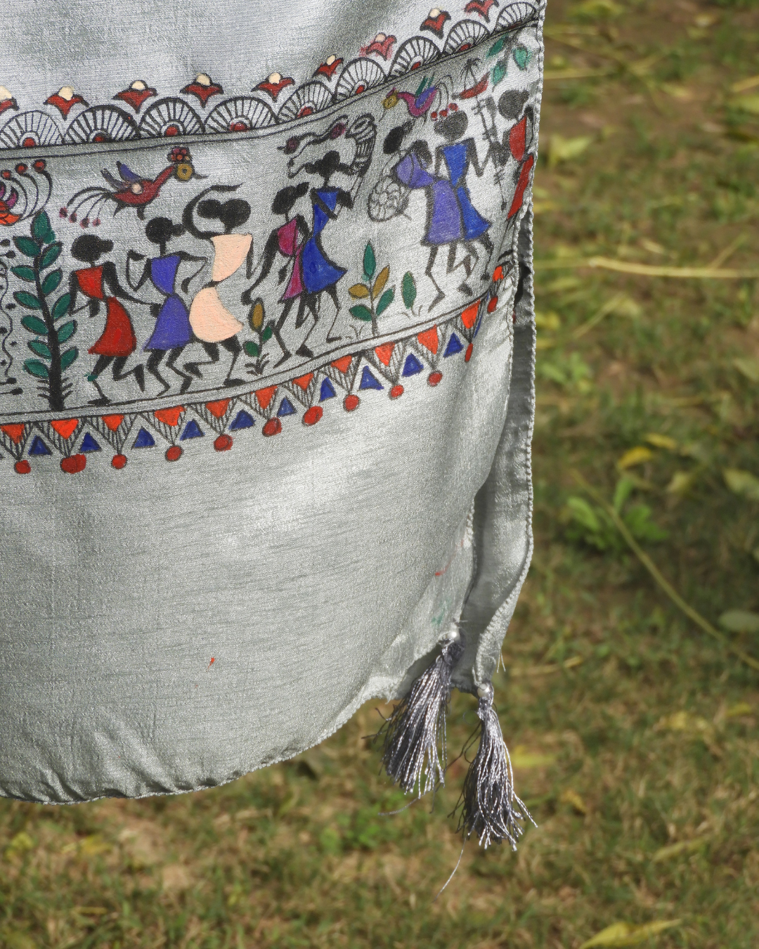 Grey Worli Stole (Dola Silk)