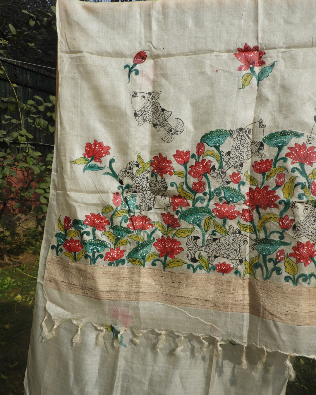 Pattachitra Nelumbo Tussar Silk Dupatta