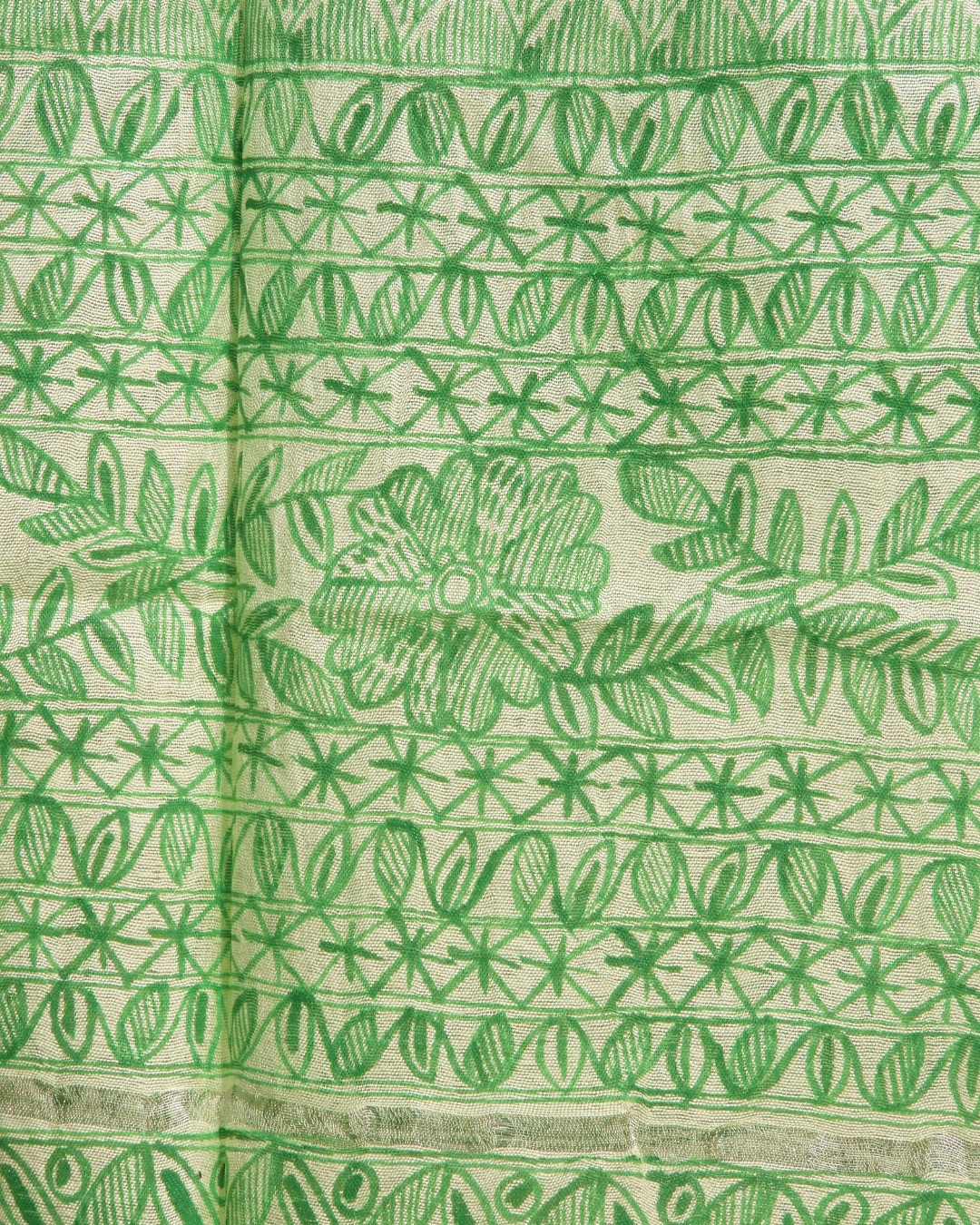 Green Madhubani Stole (Cotton Silk)