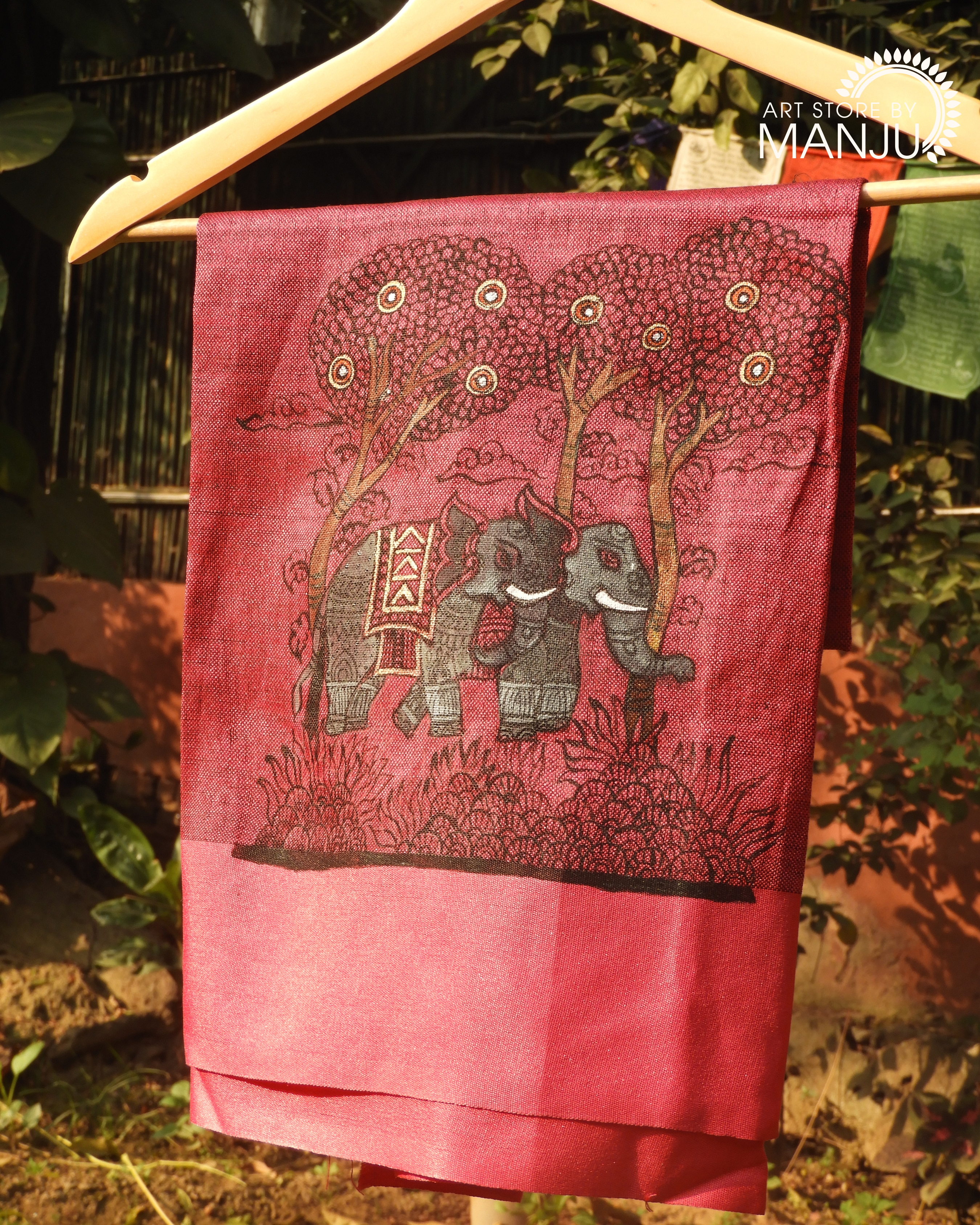 Black and Magenta Saree with Phad Blouse (Unstitched)