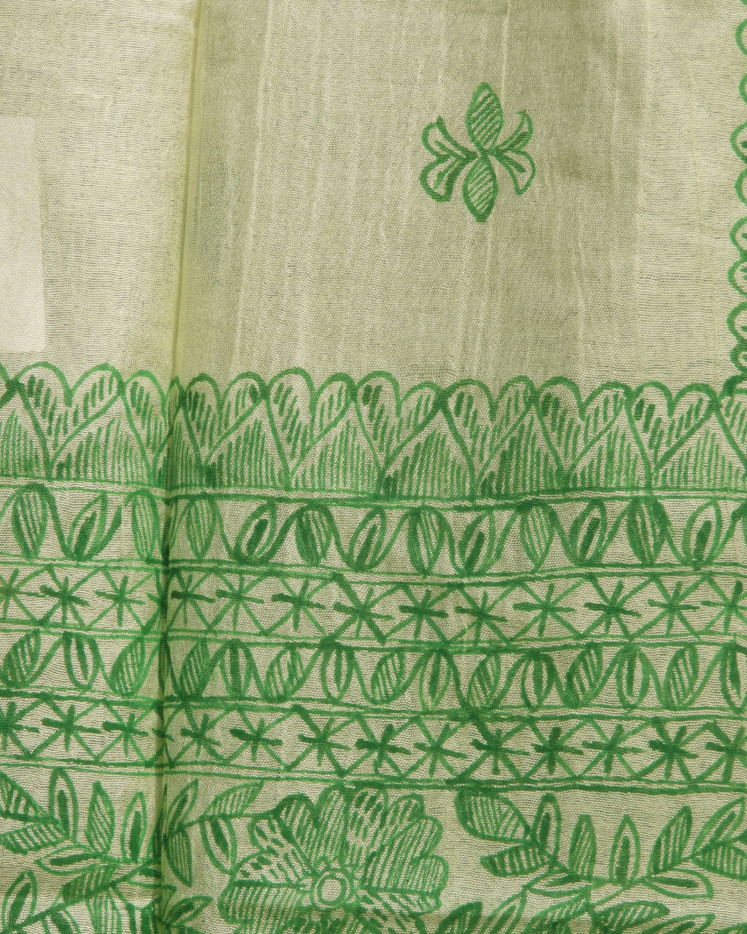 Green Madhubani Stole (Cotton Silk)