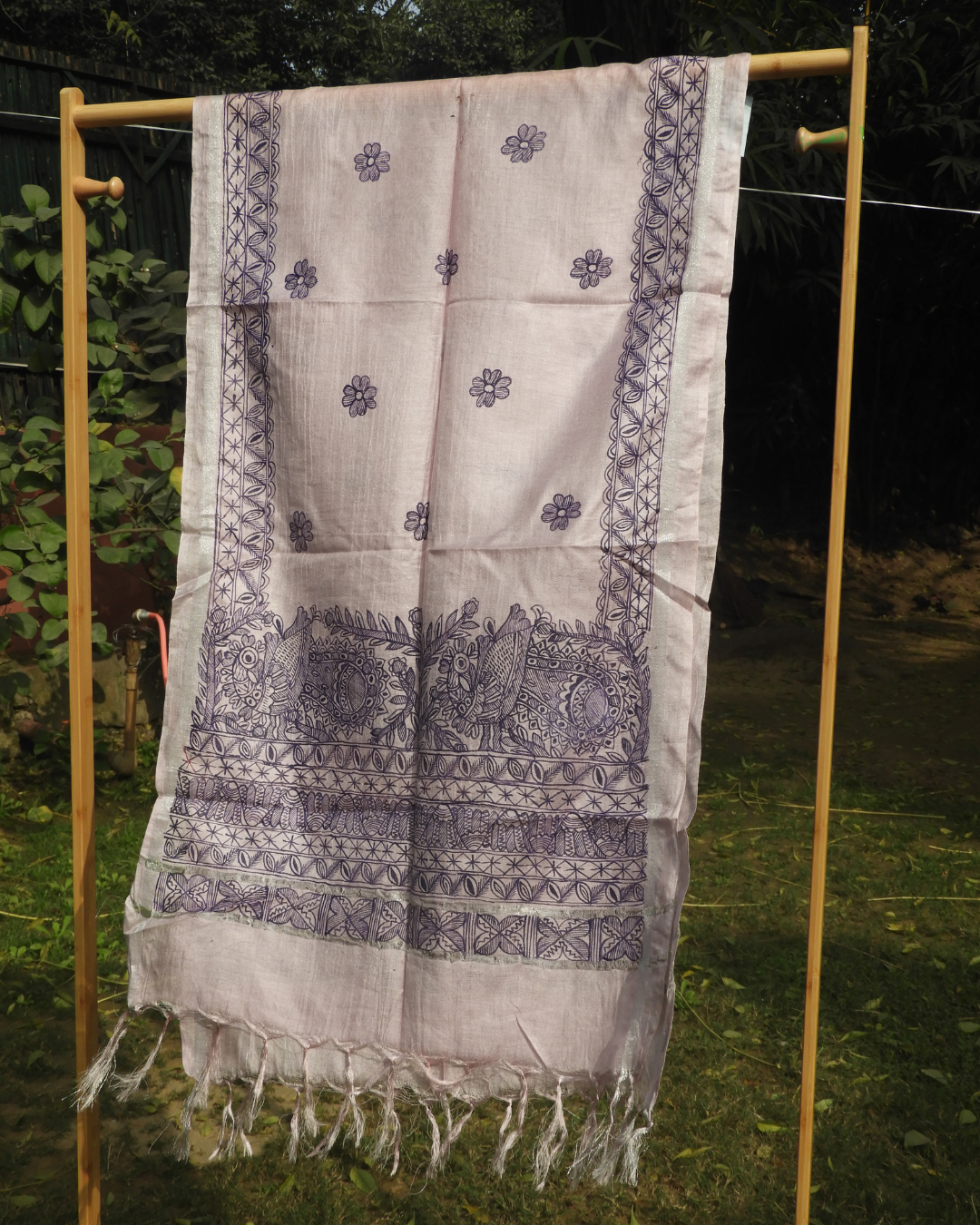 Violet Madhubani Stole (Cotton Silk)