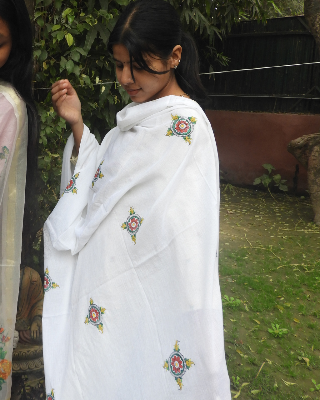 Pattachitra Flower Mandala Cotton Dupatta