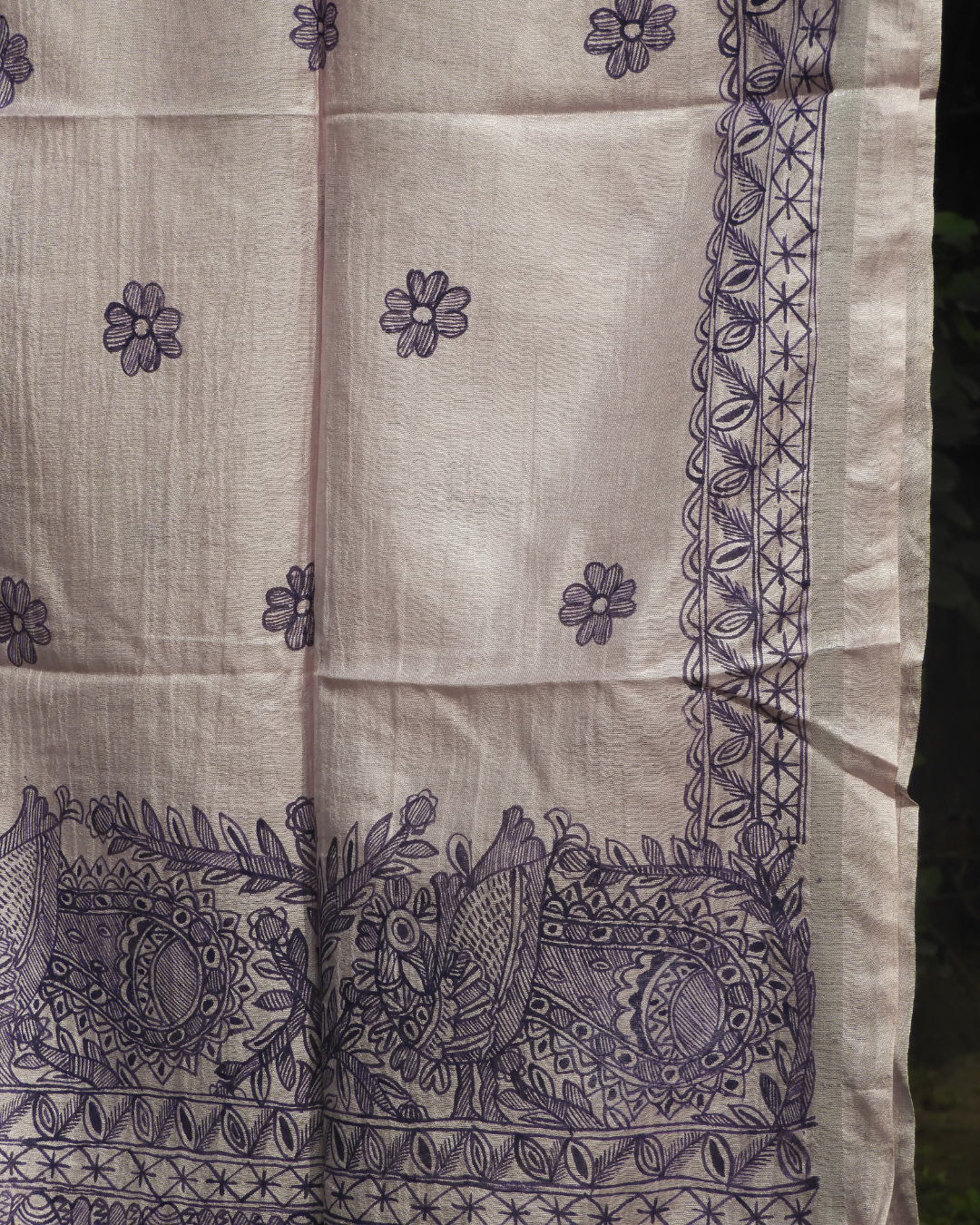 Violet Madhubani Stole (Cotton Silk)