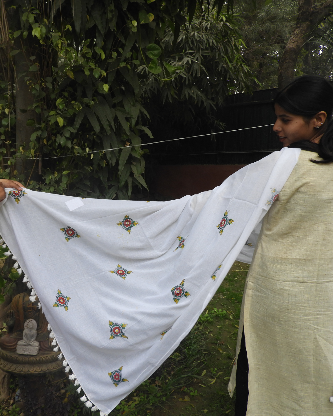 Pattachitra Flower Mandala Cotton Dupatta