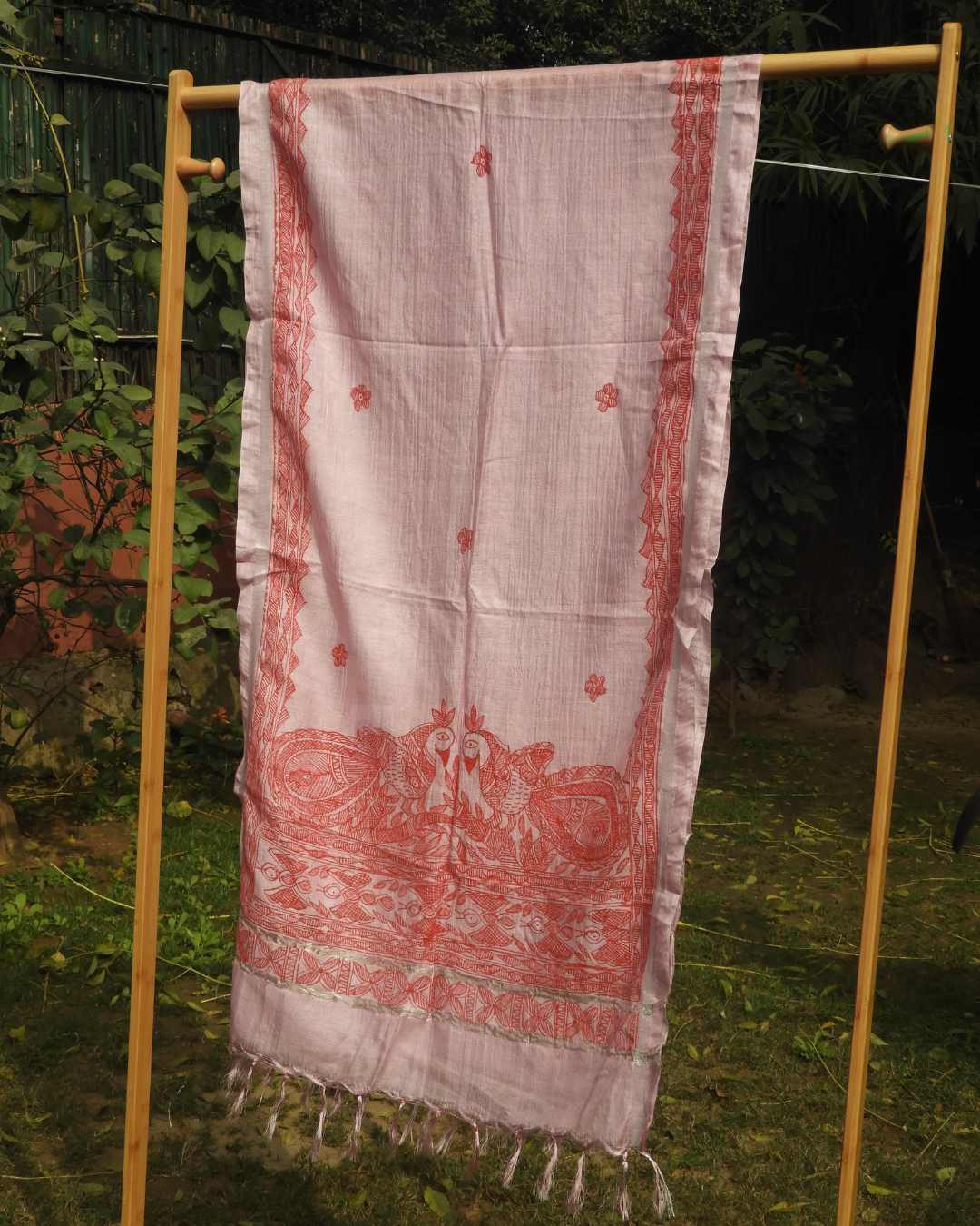 Pink Madhubani Stole (Cotton Silk)