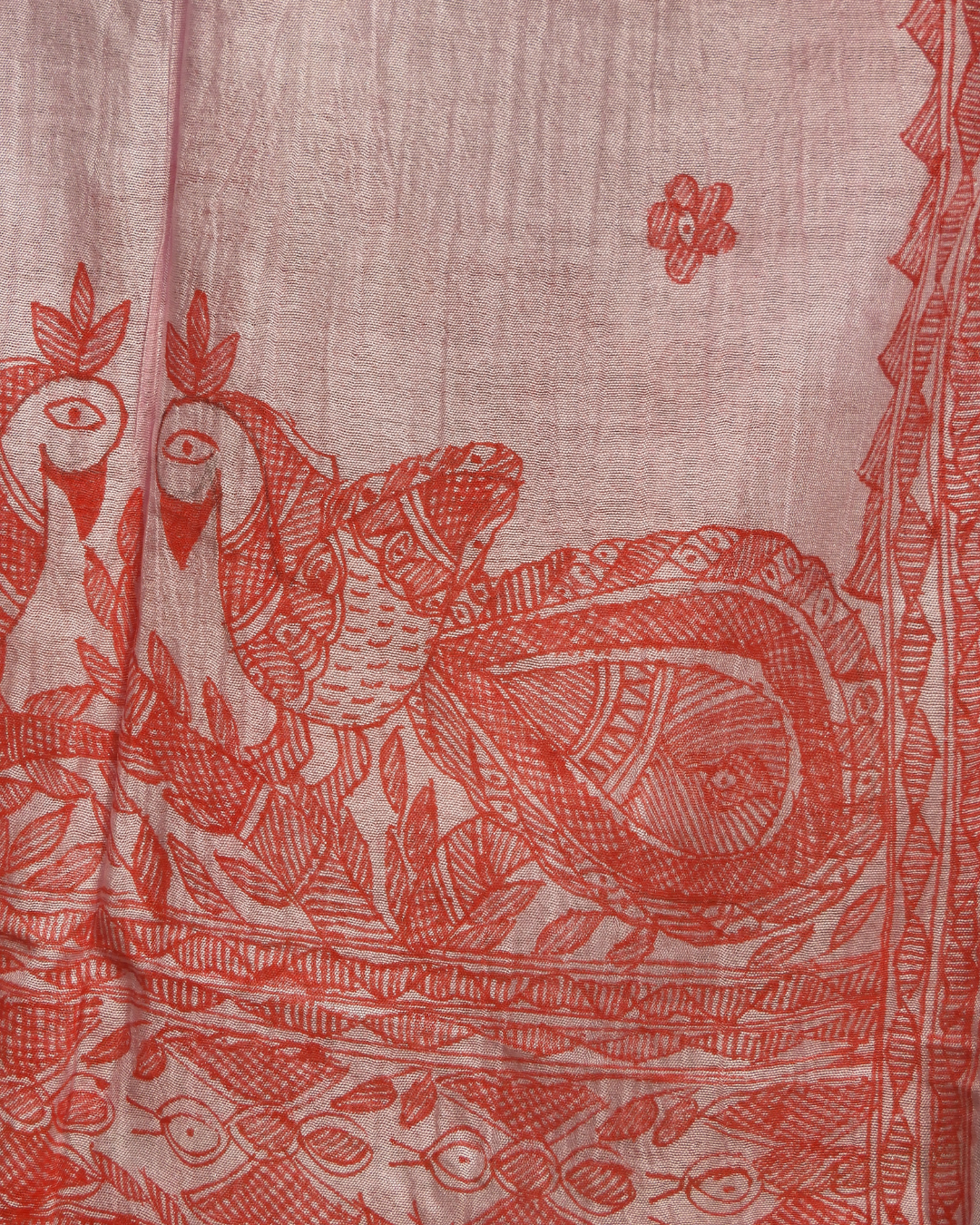 Pink Madhubani Stole (Cotton Silk)