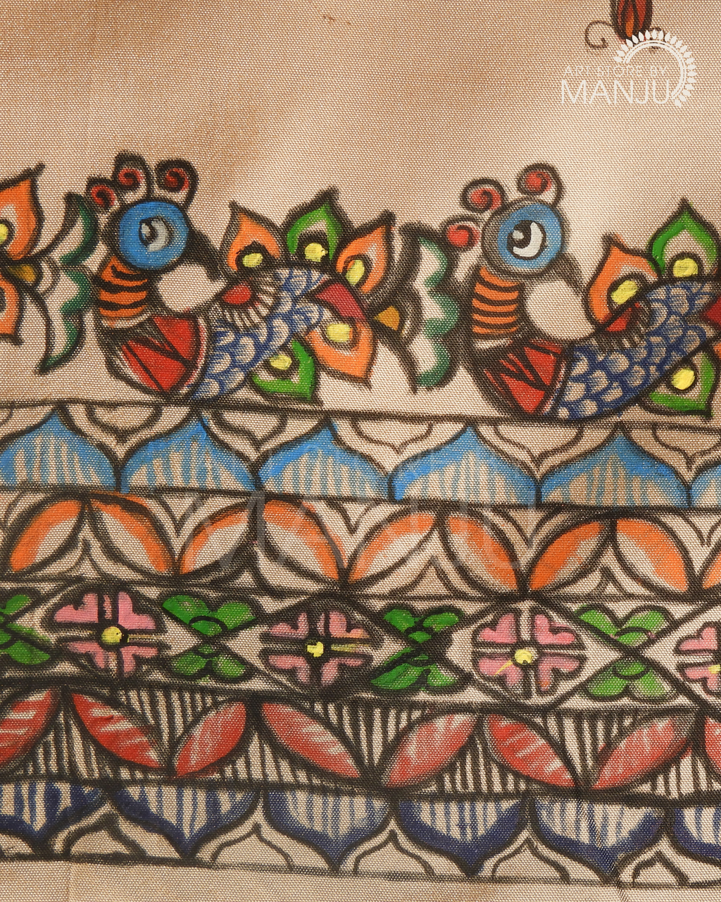 Madhubani Fish in a Sea Blouse with sleeves (Unstitched)
