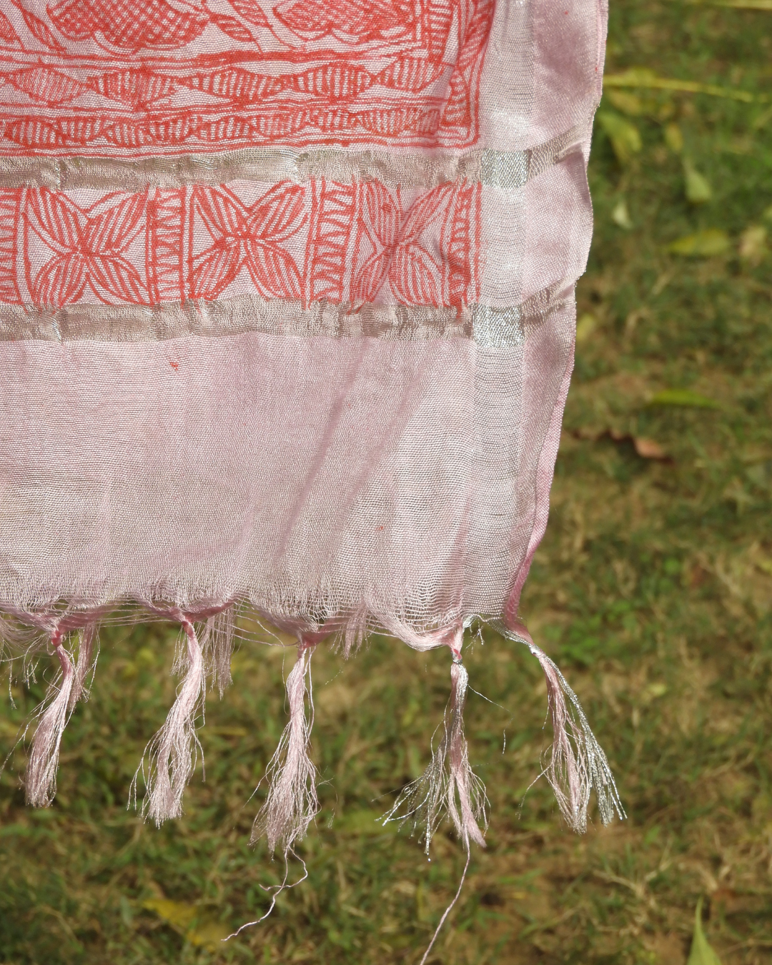 Pink Madhubani Stole (Cotton Silk)