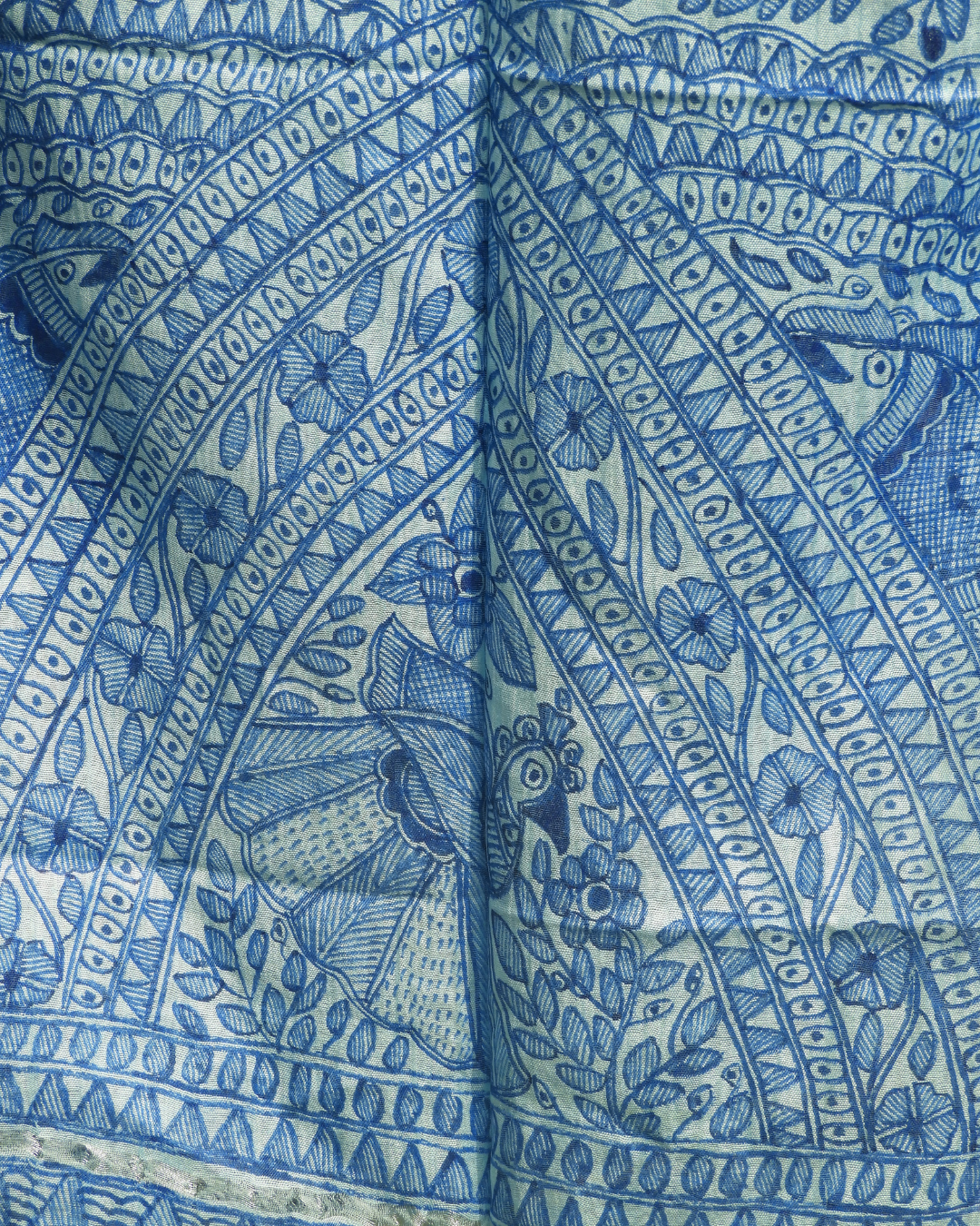 Blue Madhubani Stole (Cotton Silk)