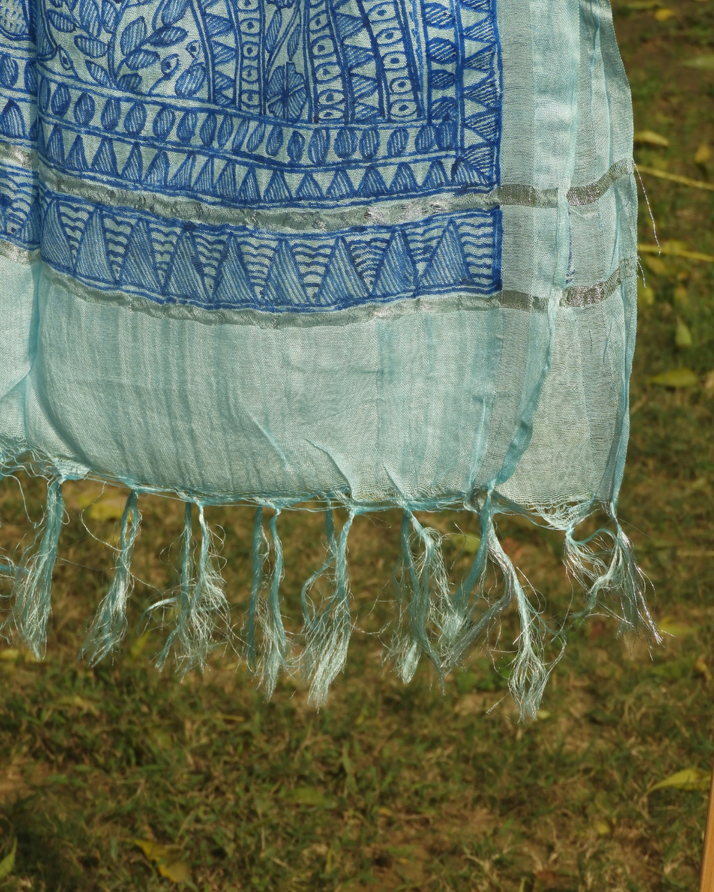 Blue Madhubani Stole (Cotton Silk)