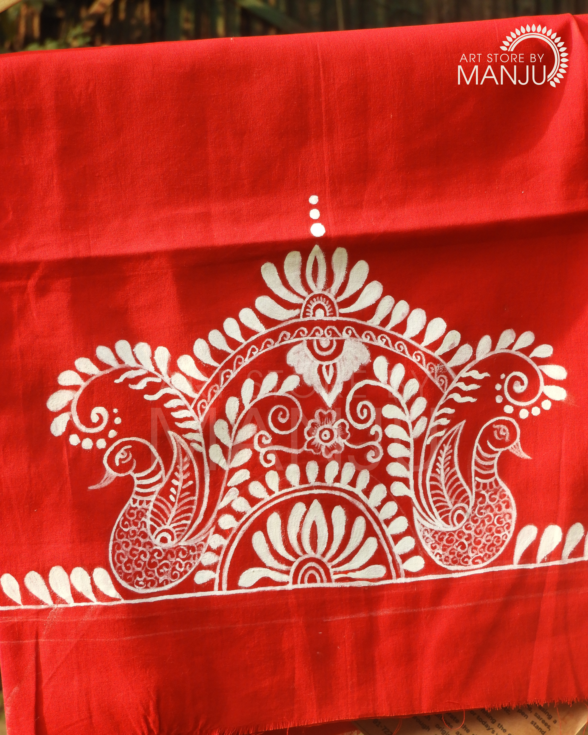 Alpona Red Blouse with sleeves (Unstitched)