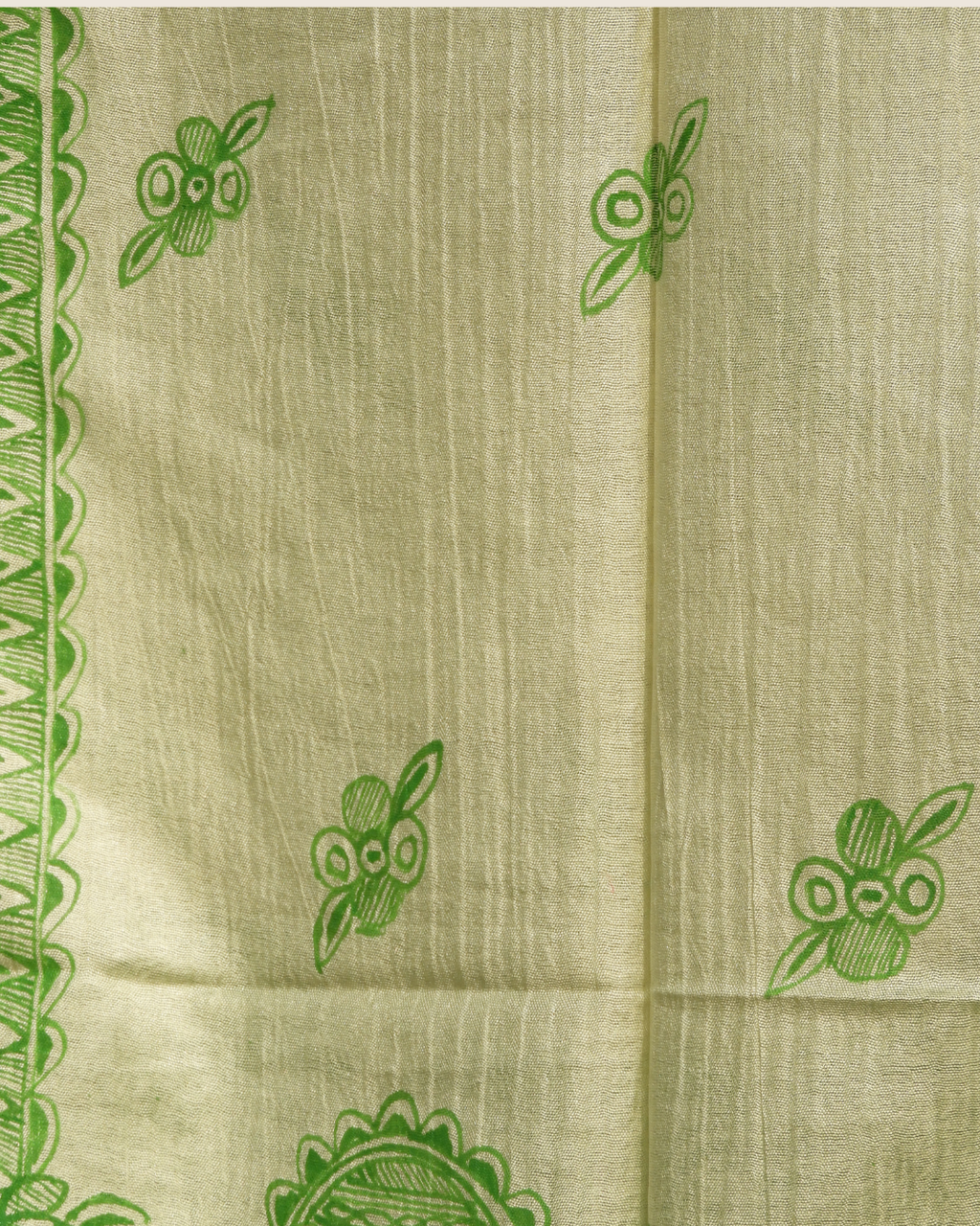 Green Madhubani Stole (Cotton Silk)