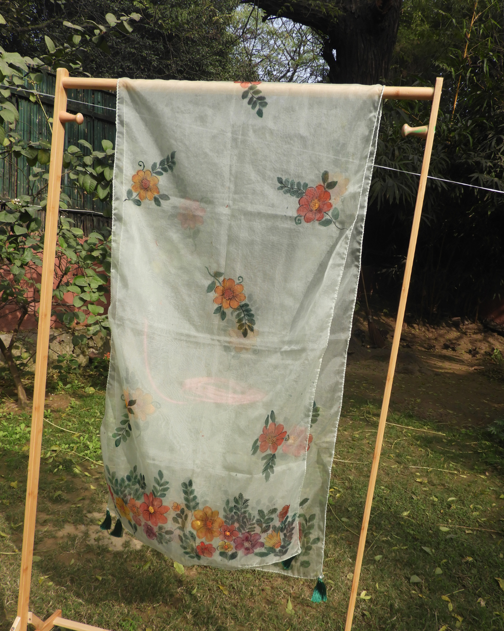 Light Green Floral Stole (Organza)