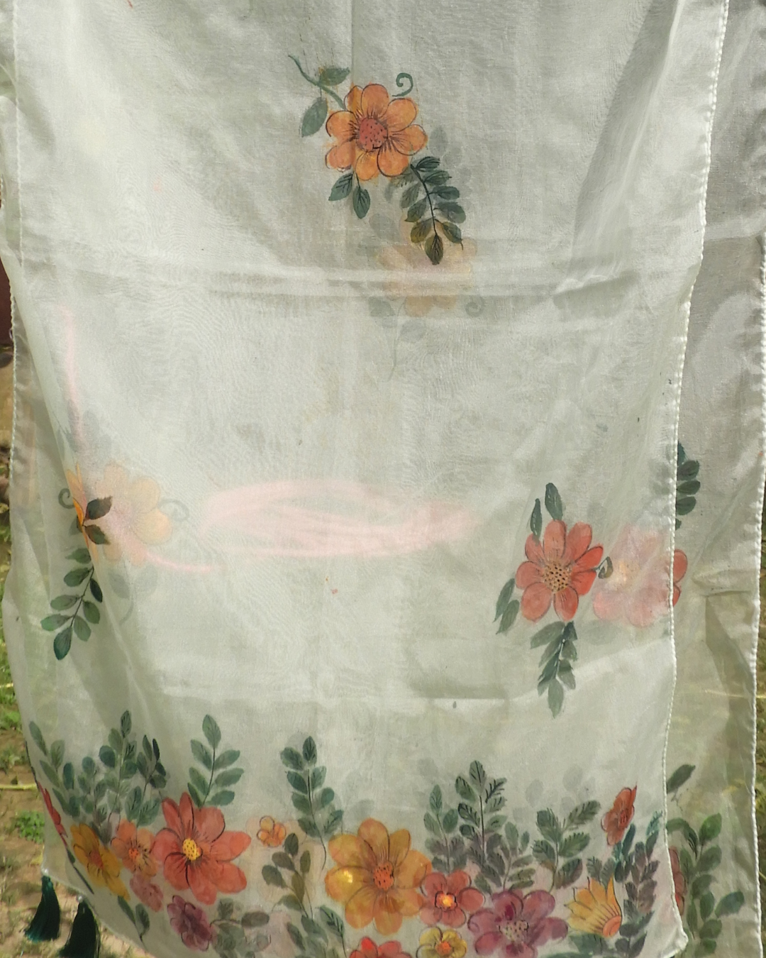 Light Green Floral Stole (Organza)