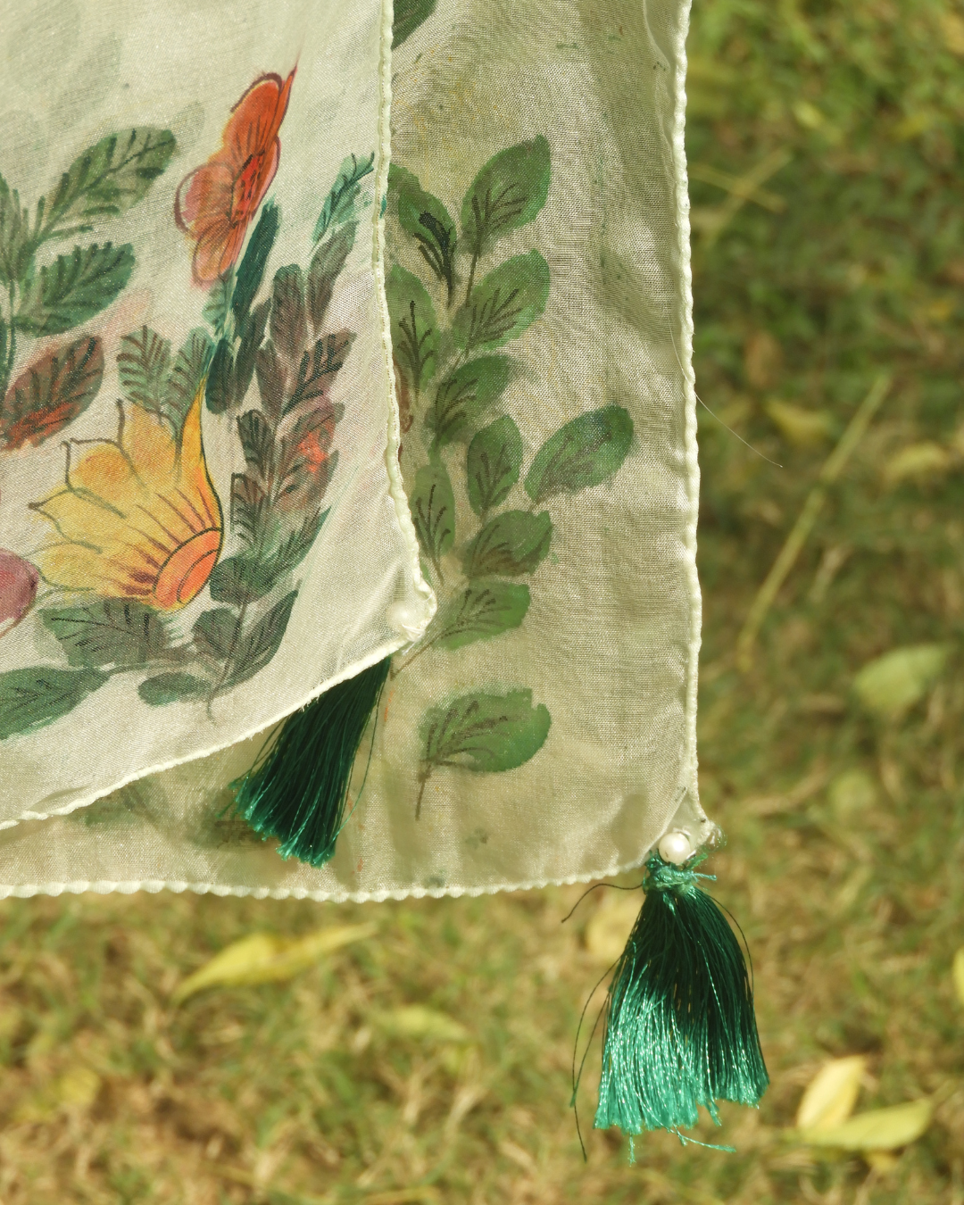 Light Green Floral Stole (Organza)