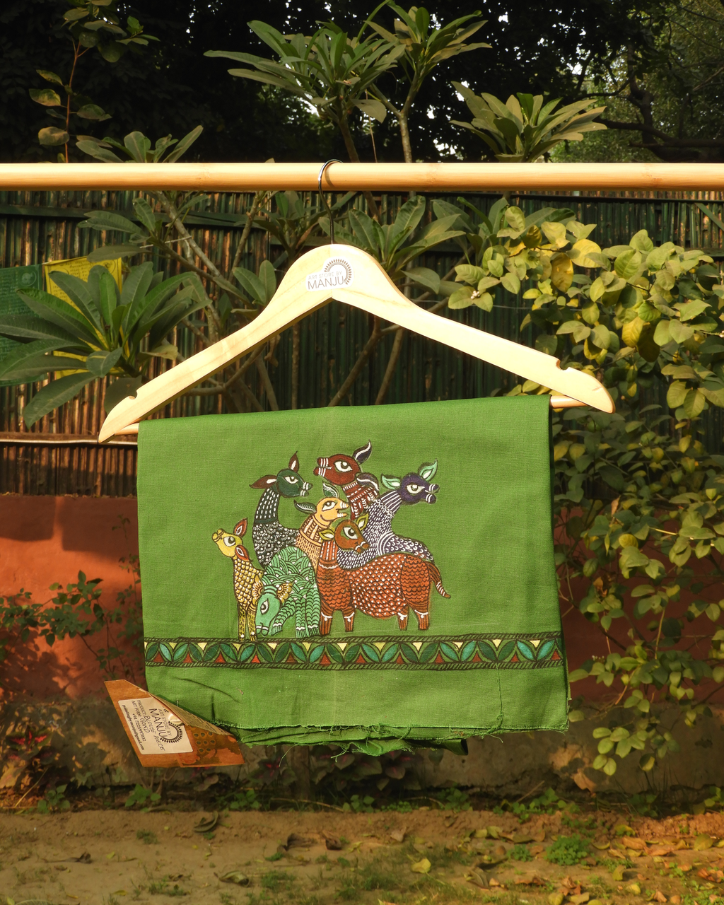 Mehandi Green Deer Gond Blouse (Unstitched)