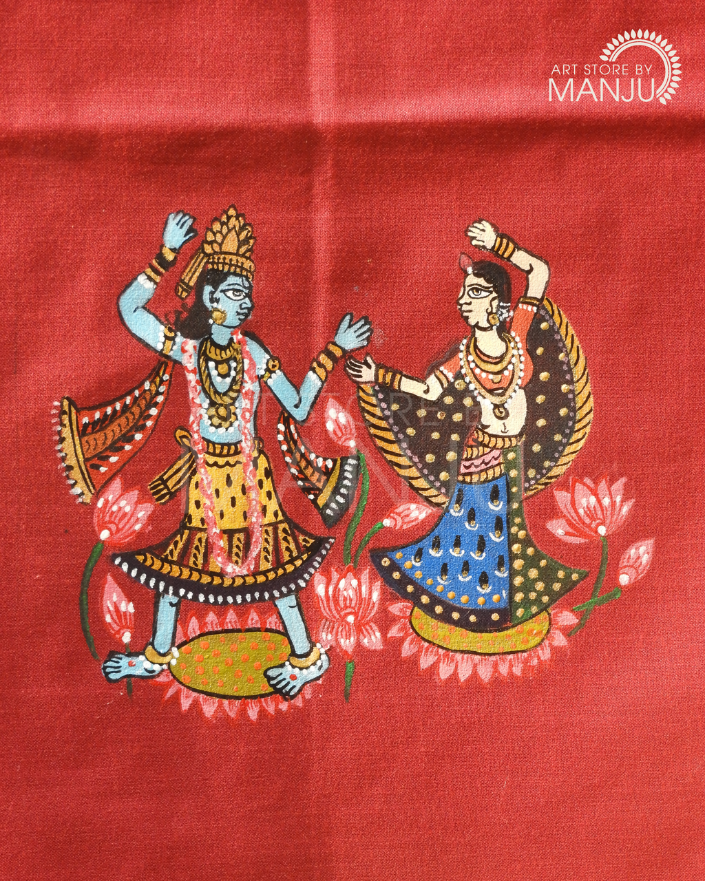 Dancing Radha Krishna Patta Chitra Blouse (Unstitched)