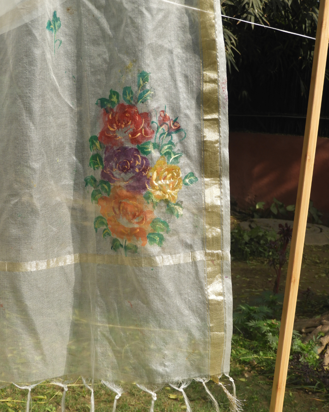 Floral Organza Dupatta | Orange, Pink and Purple