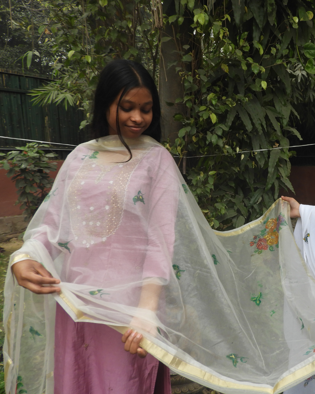 Floral Organza Dupatta | Orange, Pink and Purple
