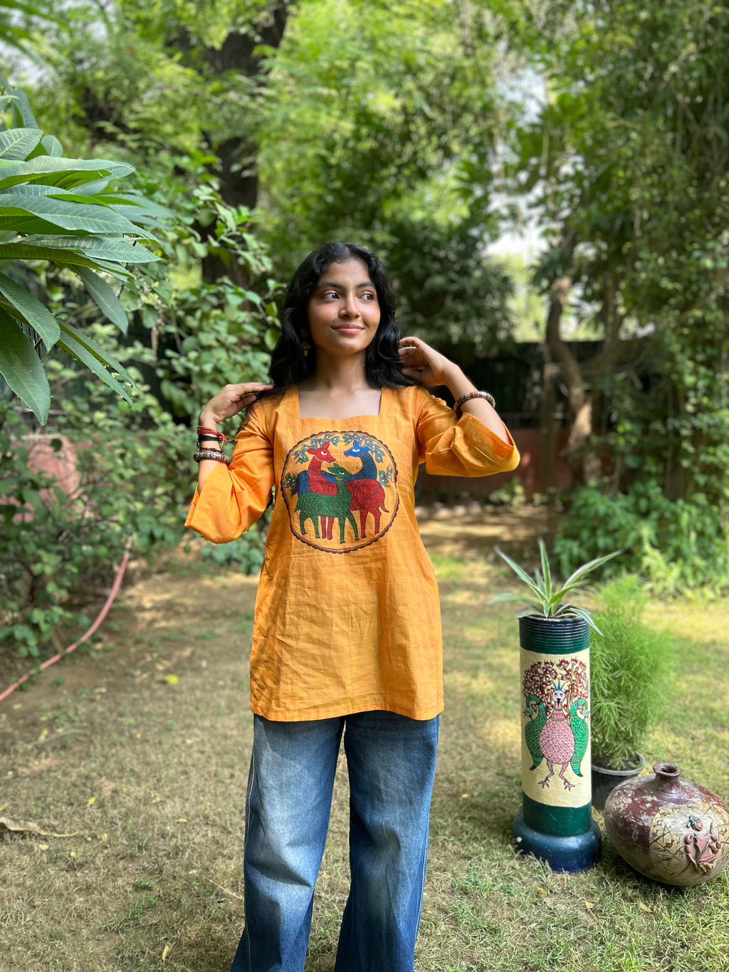 Wild Grace Hand-Painted Deer Kurti