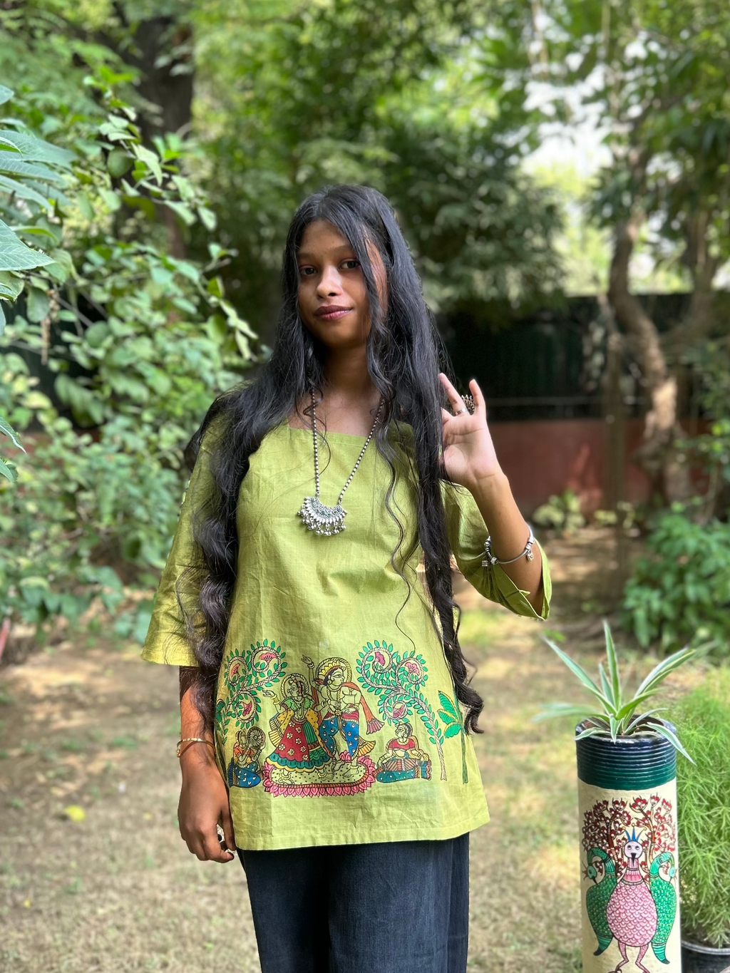 Verdant Hand-Painted Cotton Kurti