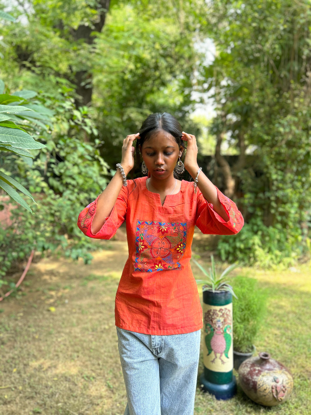Madhubani Fish Art Cotton Short Kurti