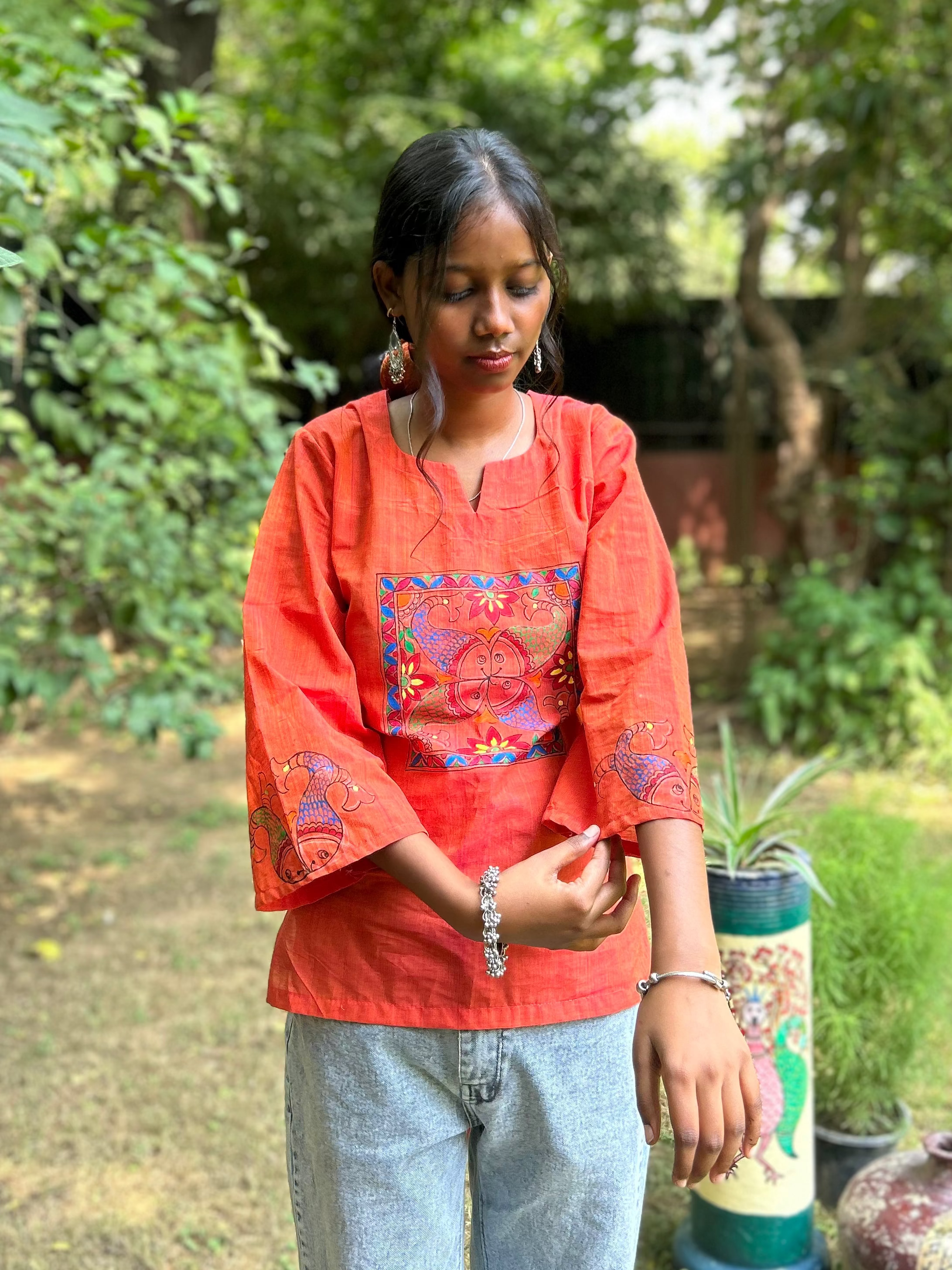 Madhubani Fish Art Cotton Short Kurti