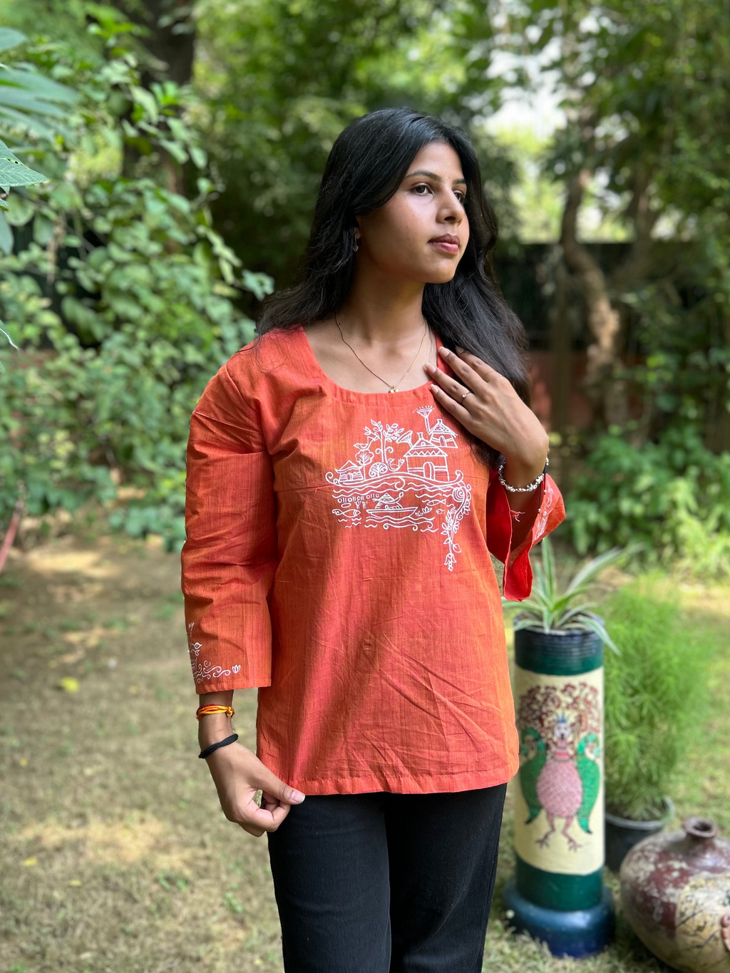 Rust Hand-Painted Kurti