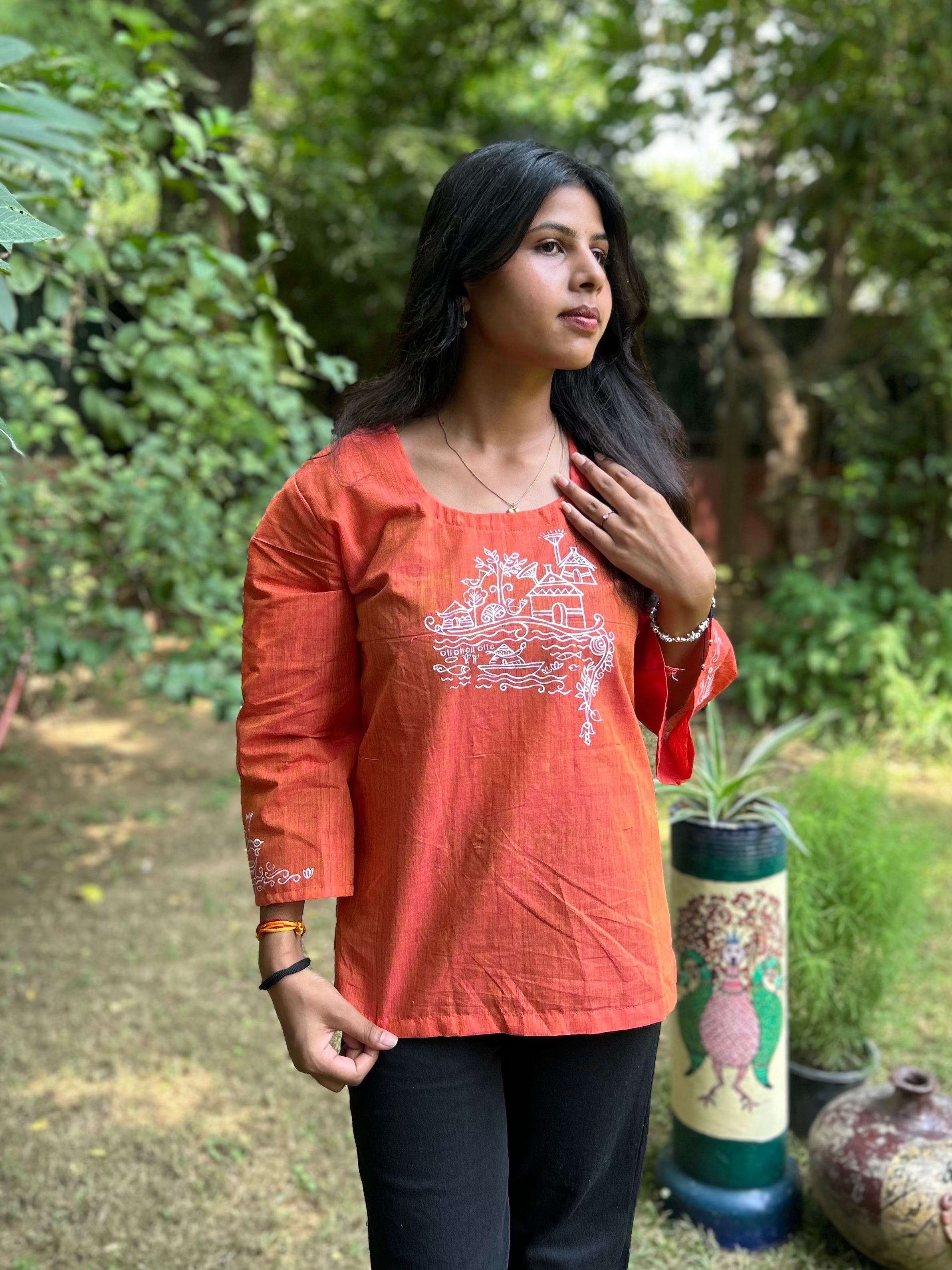 Rust Hand-Painted Kurti