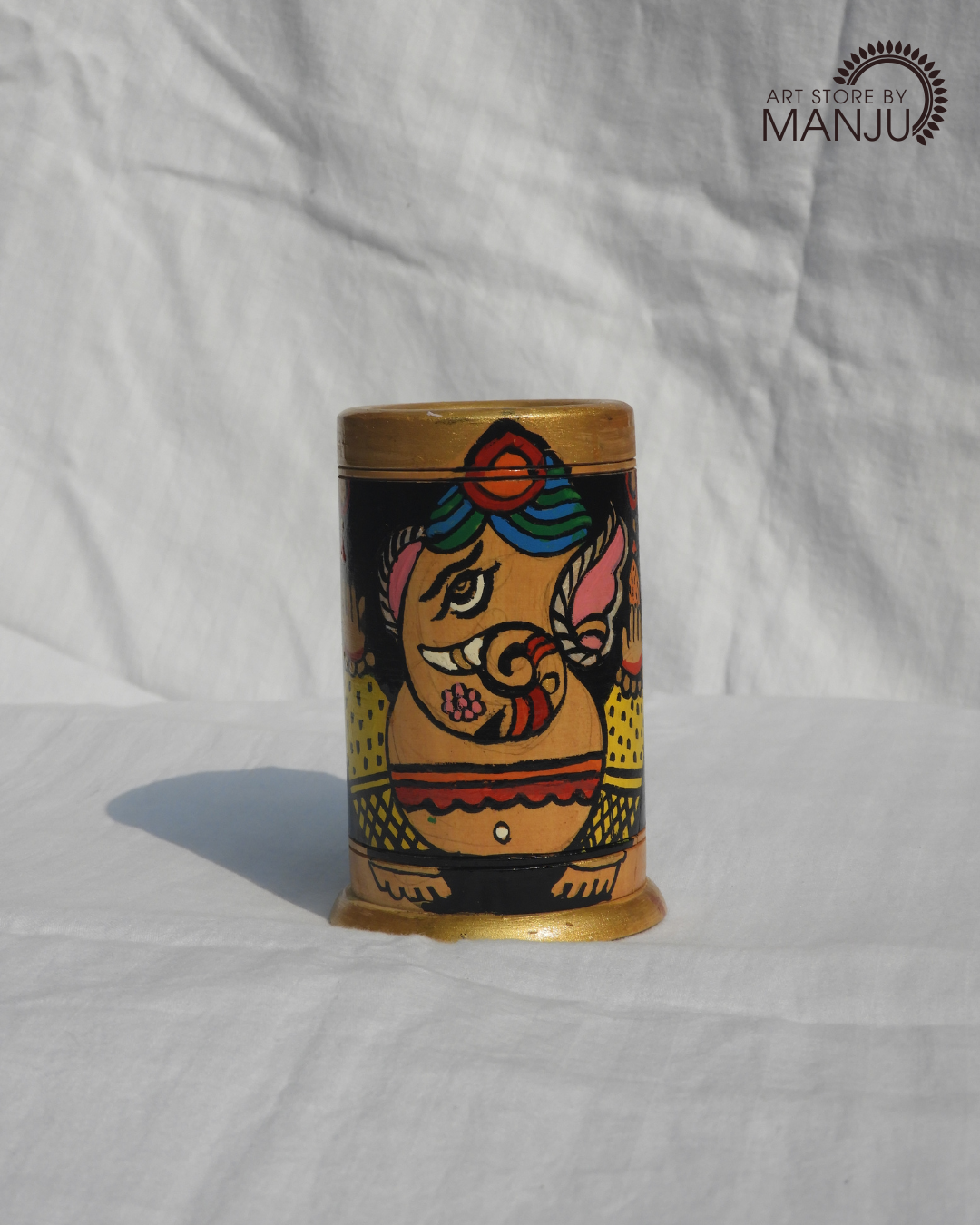 Ganeshji Madhubani Wooden Pen Stand