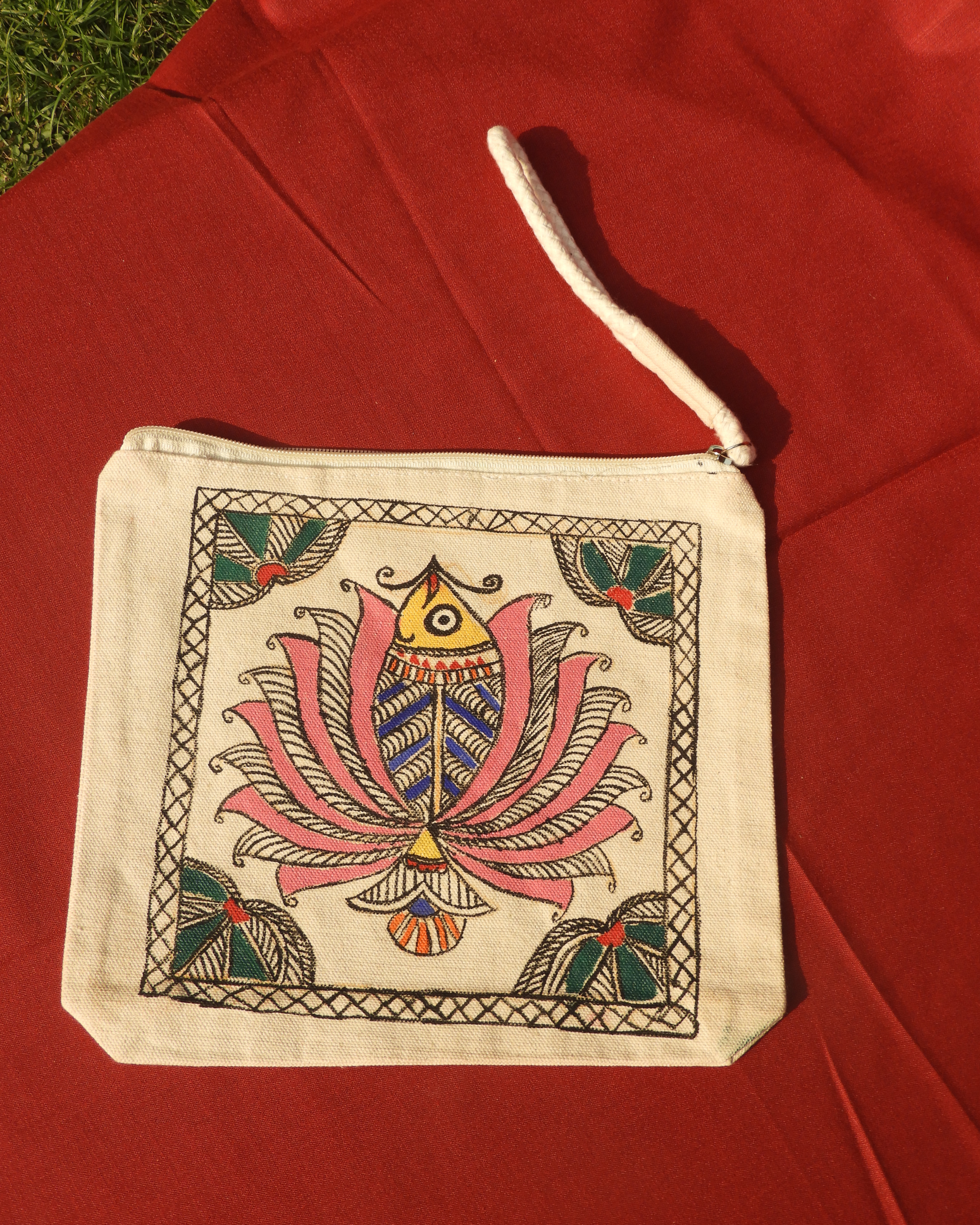 Madhubani Fish and Lotus Pouch