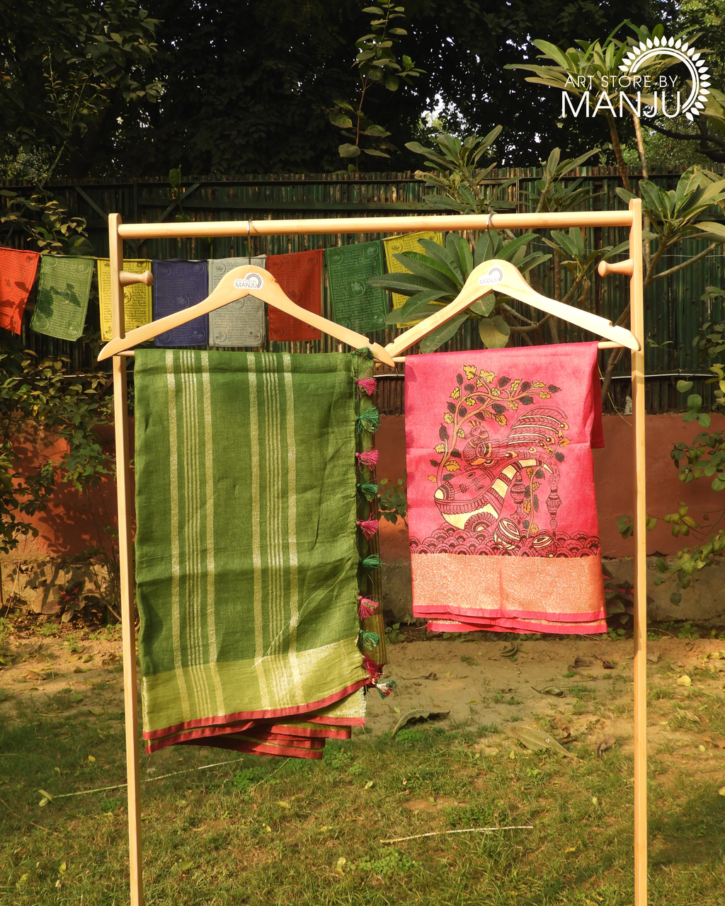 Olive Green Saree with Pattachitra Magenta Blouse (Unstitched)