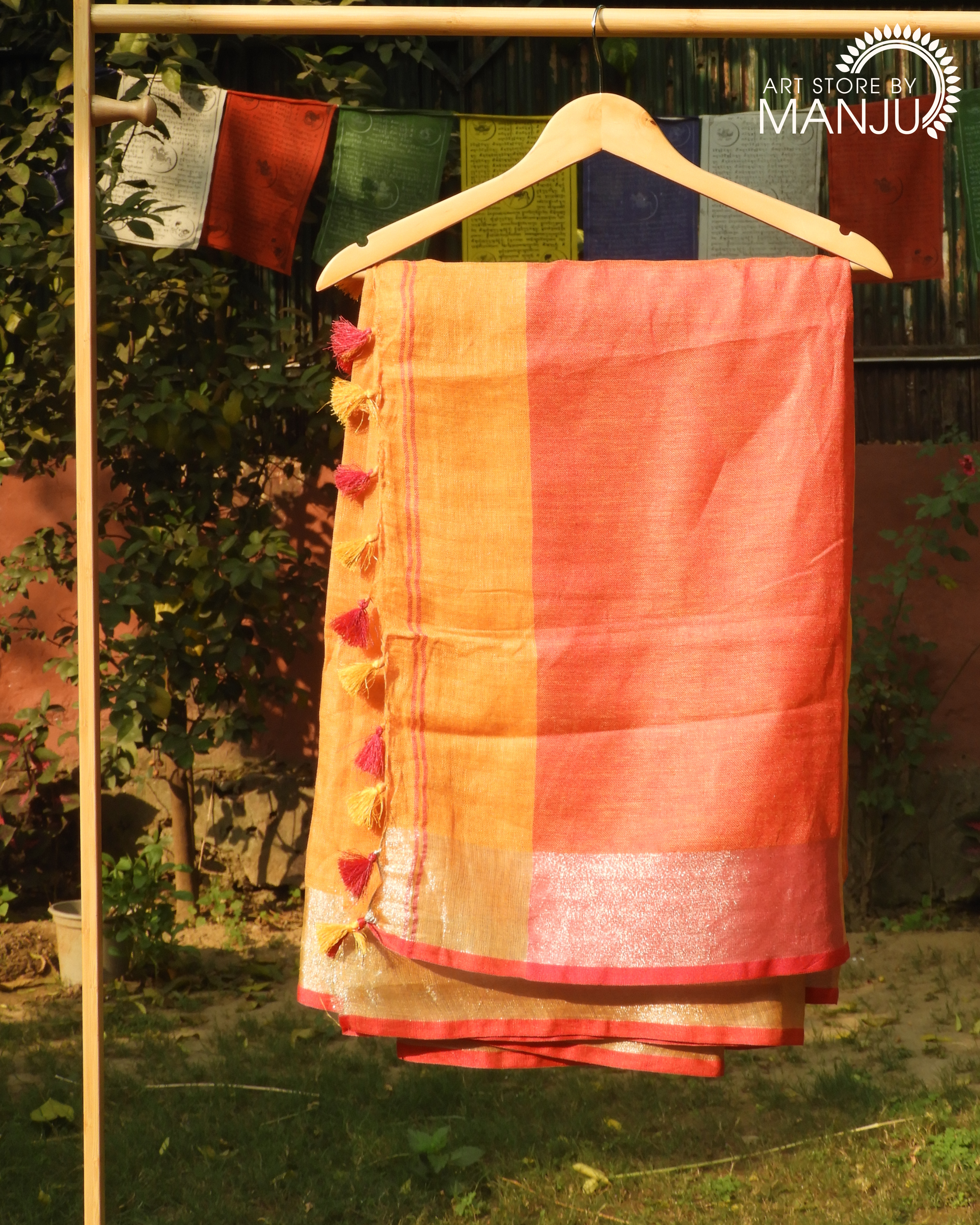 Yellow Cotton Saree and Magenta Blouse (Unstitched)