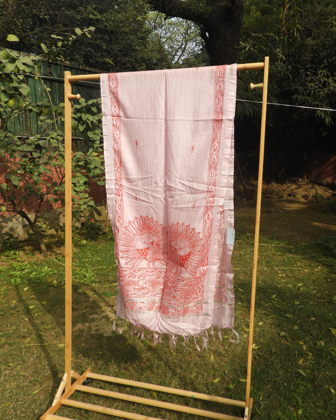 Pink Madhubani Stole (Cotton Silk)