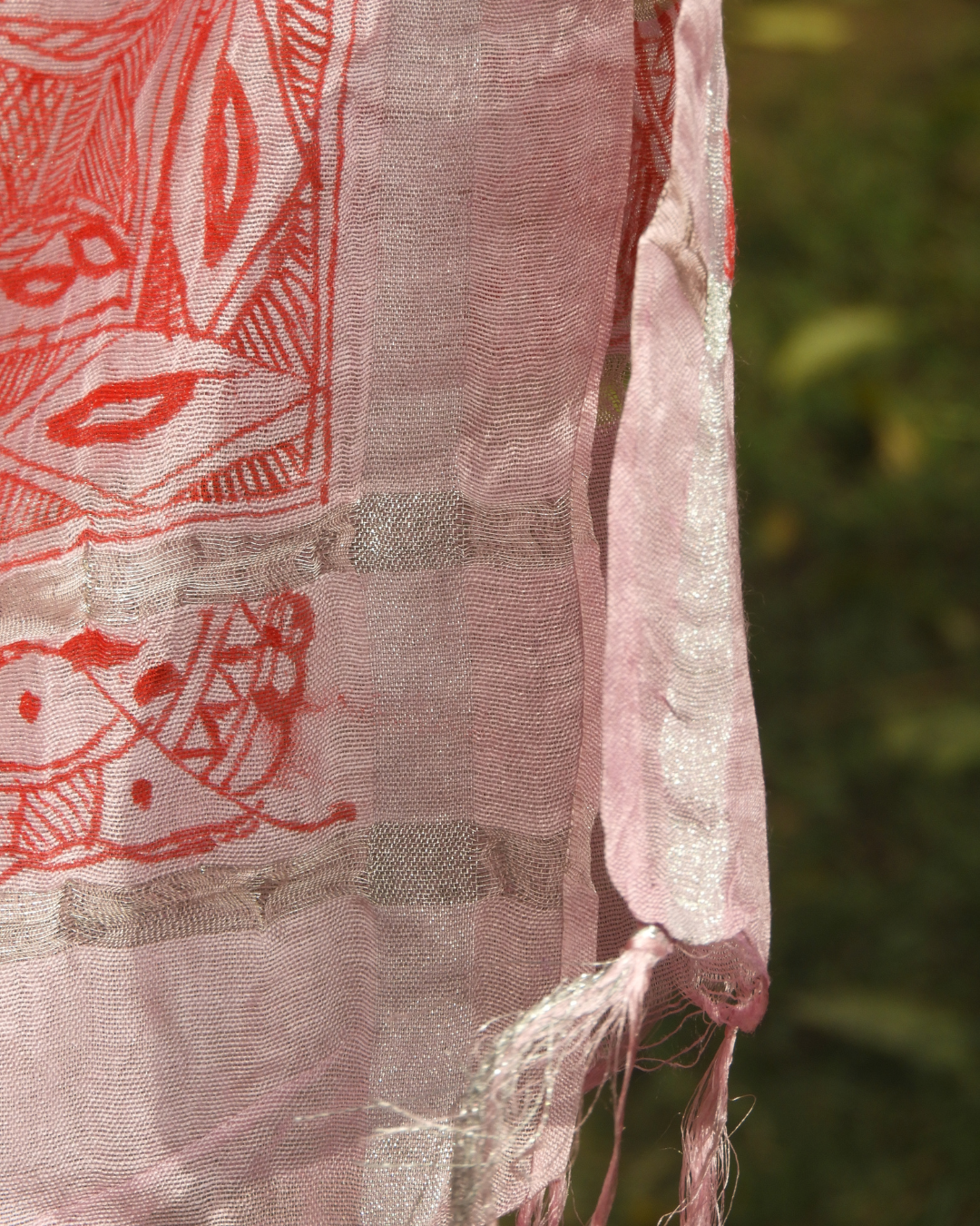 Pink Madhubani Stole (Cotton Silk)