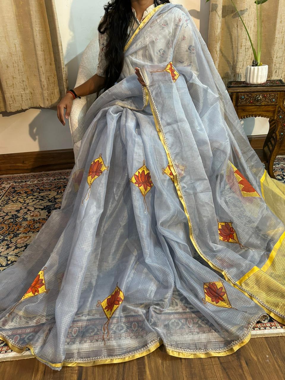 Kite and Lotus Kota Chanderi Saree
