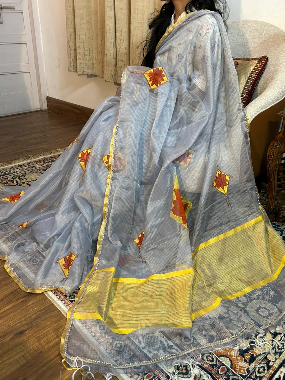 Kite and Lotus Kota Chanderi Saree