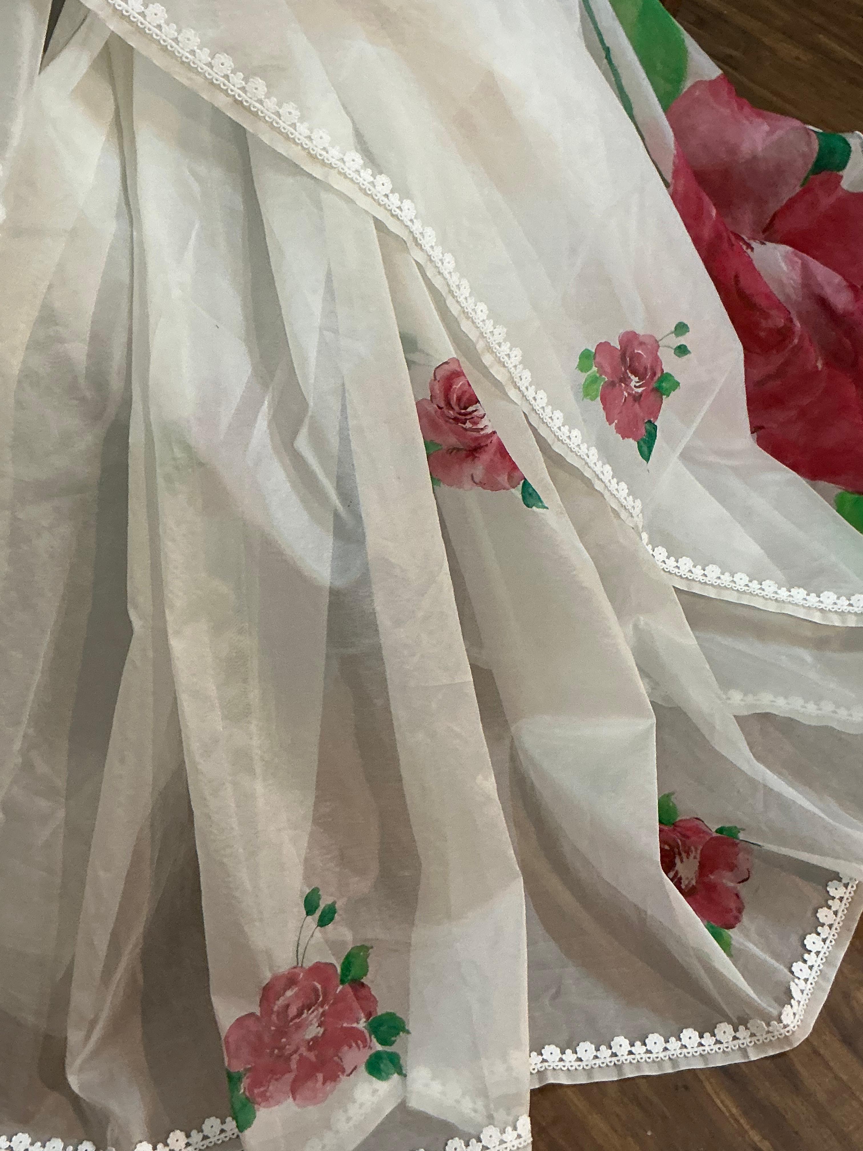 Red Rose Floral Saree