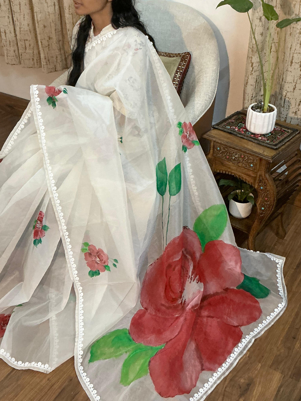 Red Rose Floral Saree