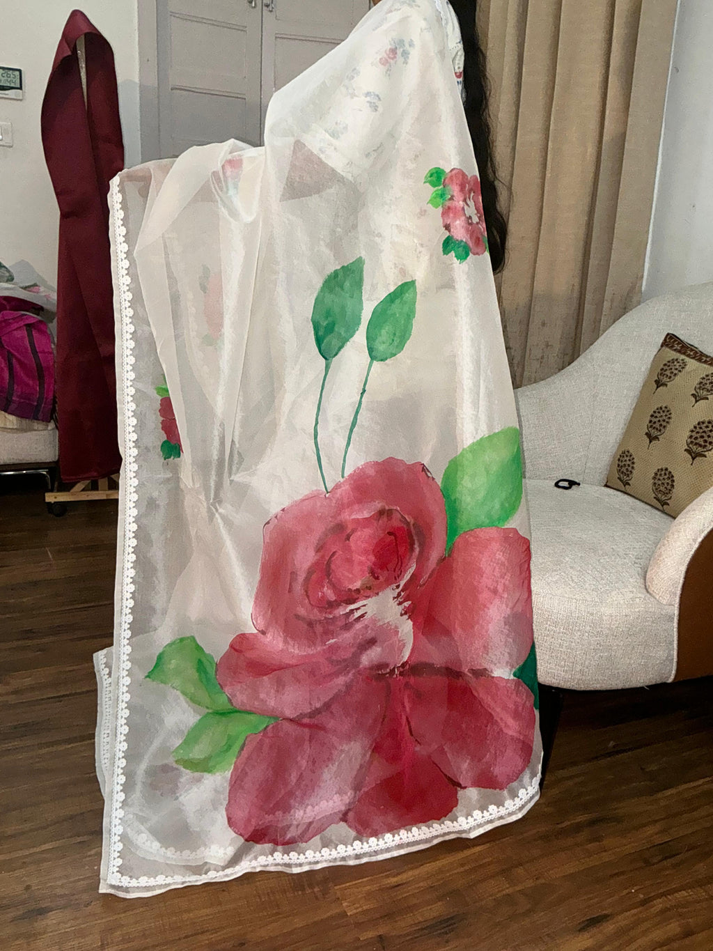 Red Rose Floral Saree