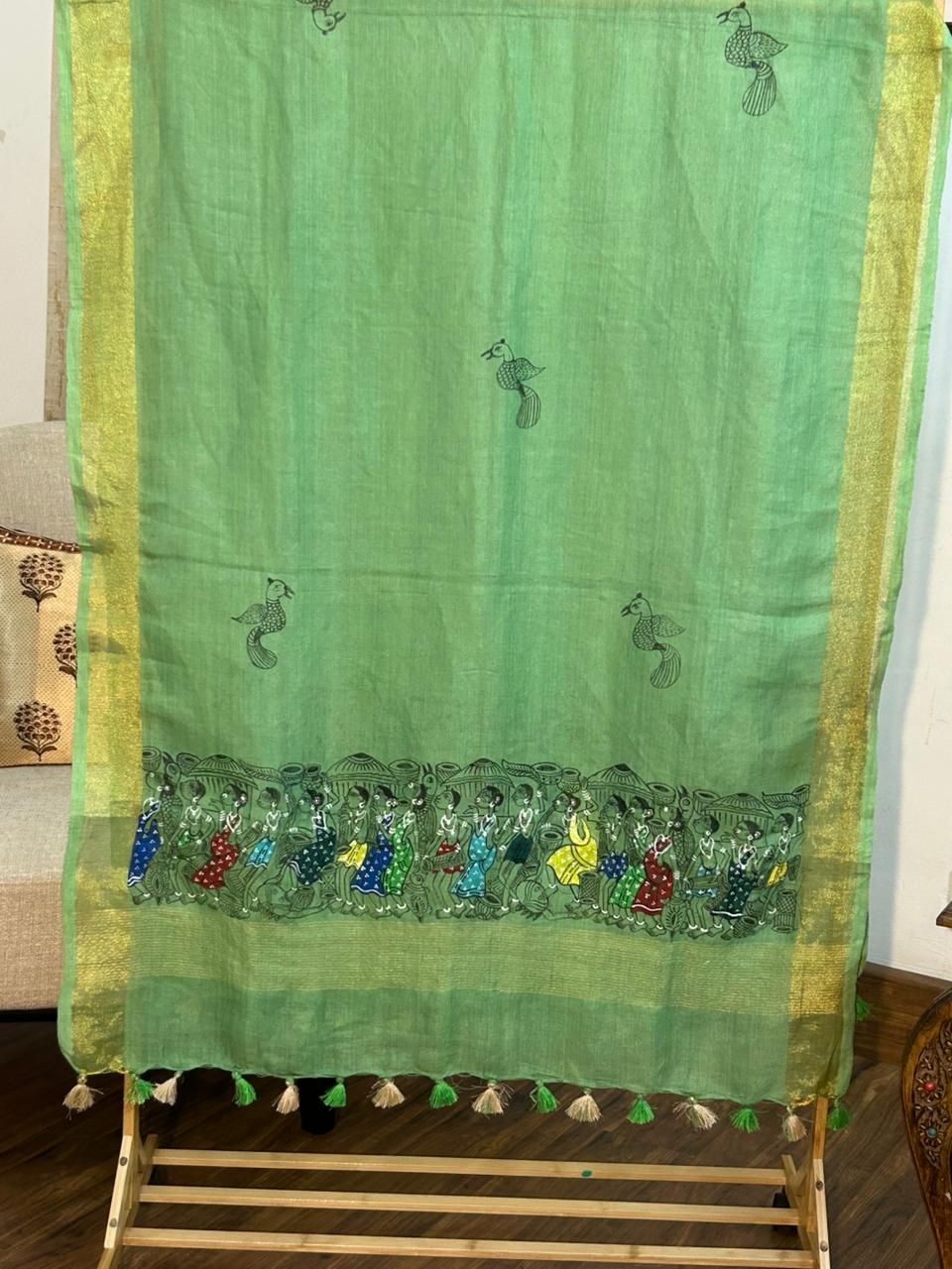 Linen Dupatta  Green Colour