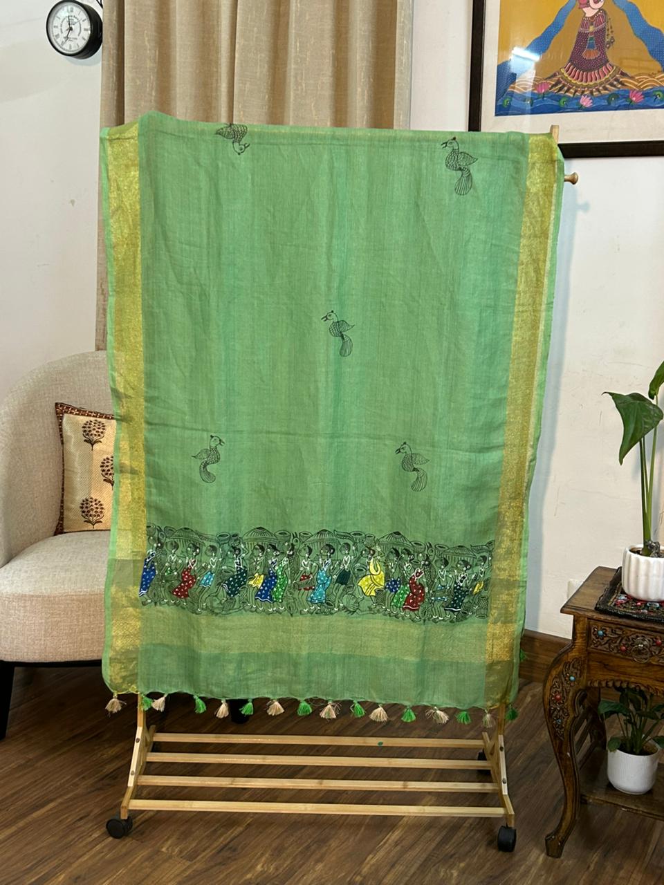 Linen Dupatta  Green Colour