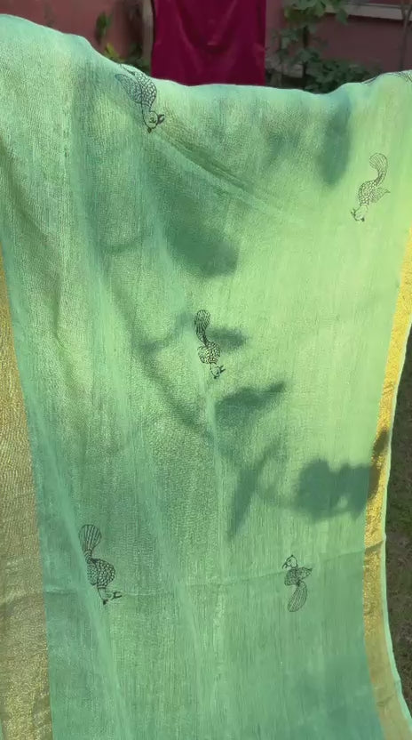 Linen Dupatta  Green Colour