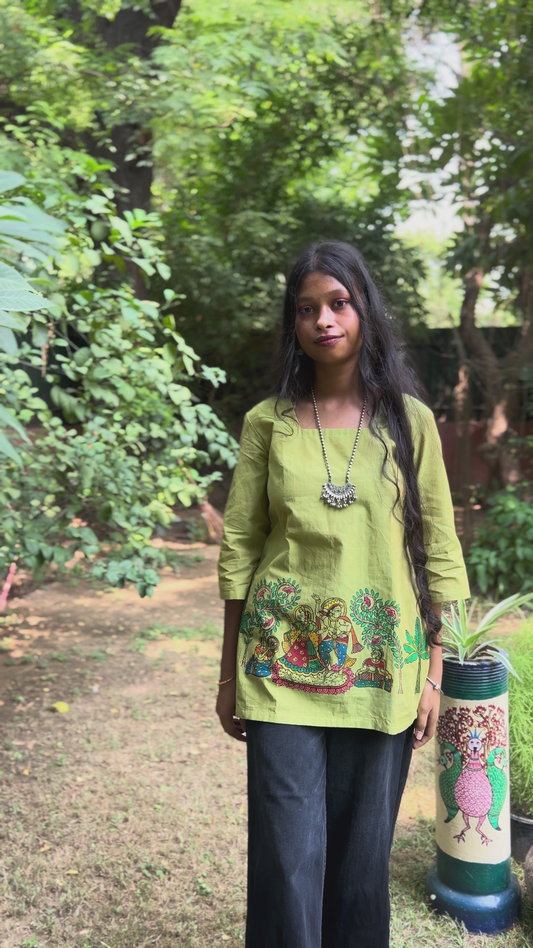 Verdant Hand-Painted Cotton Kurti
