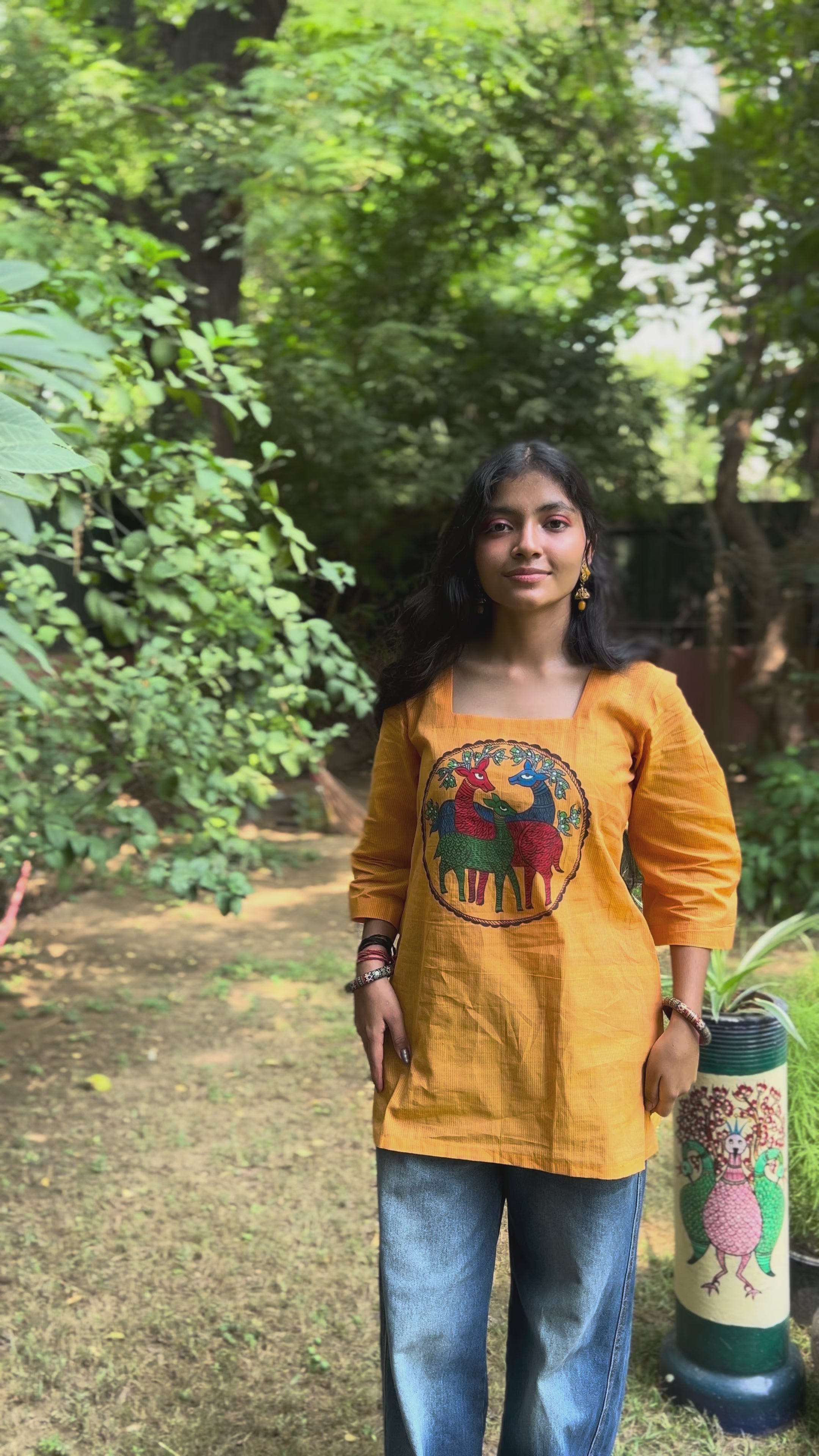 Wild Grace Hand-Painted Deer Kurti