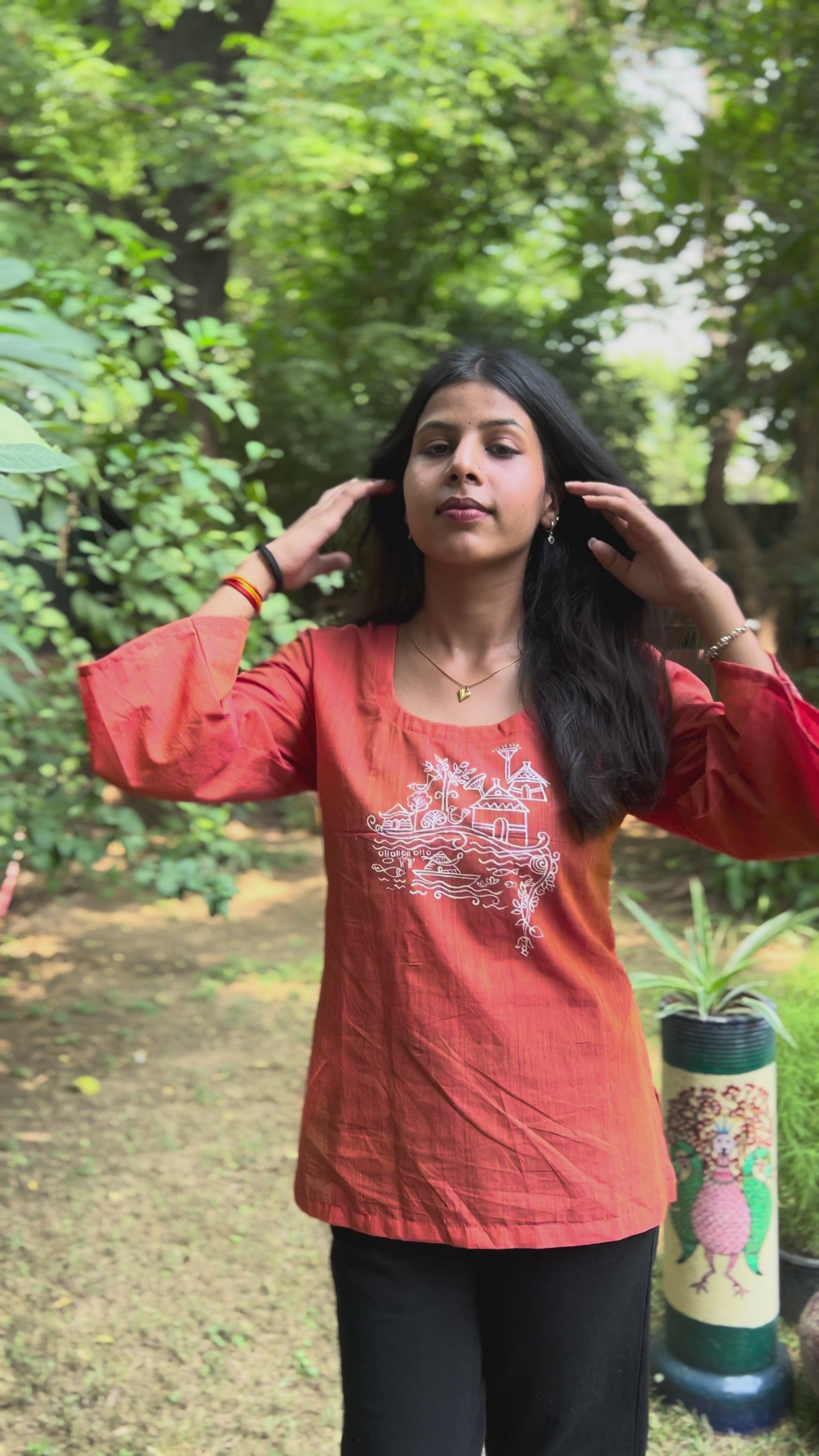 Rust Hand-Painted Kurti
